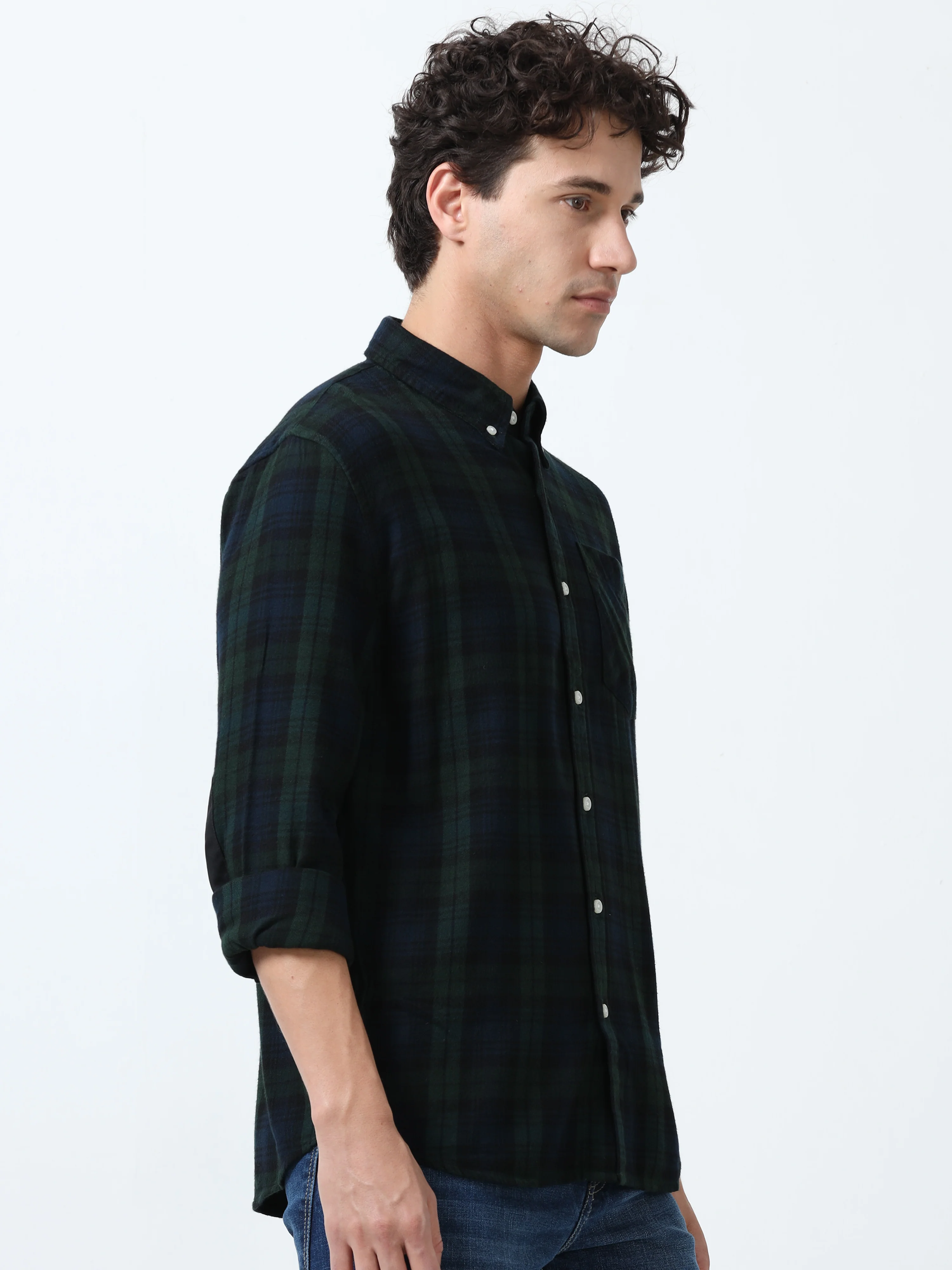 Clio - Brushed Checkered Shirt - Forest Green Checkered - Image 3