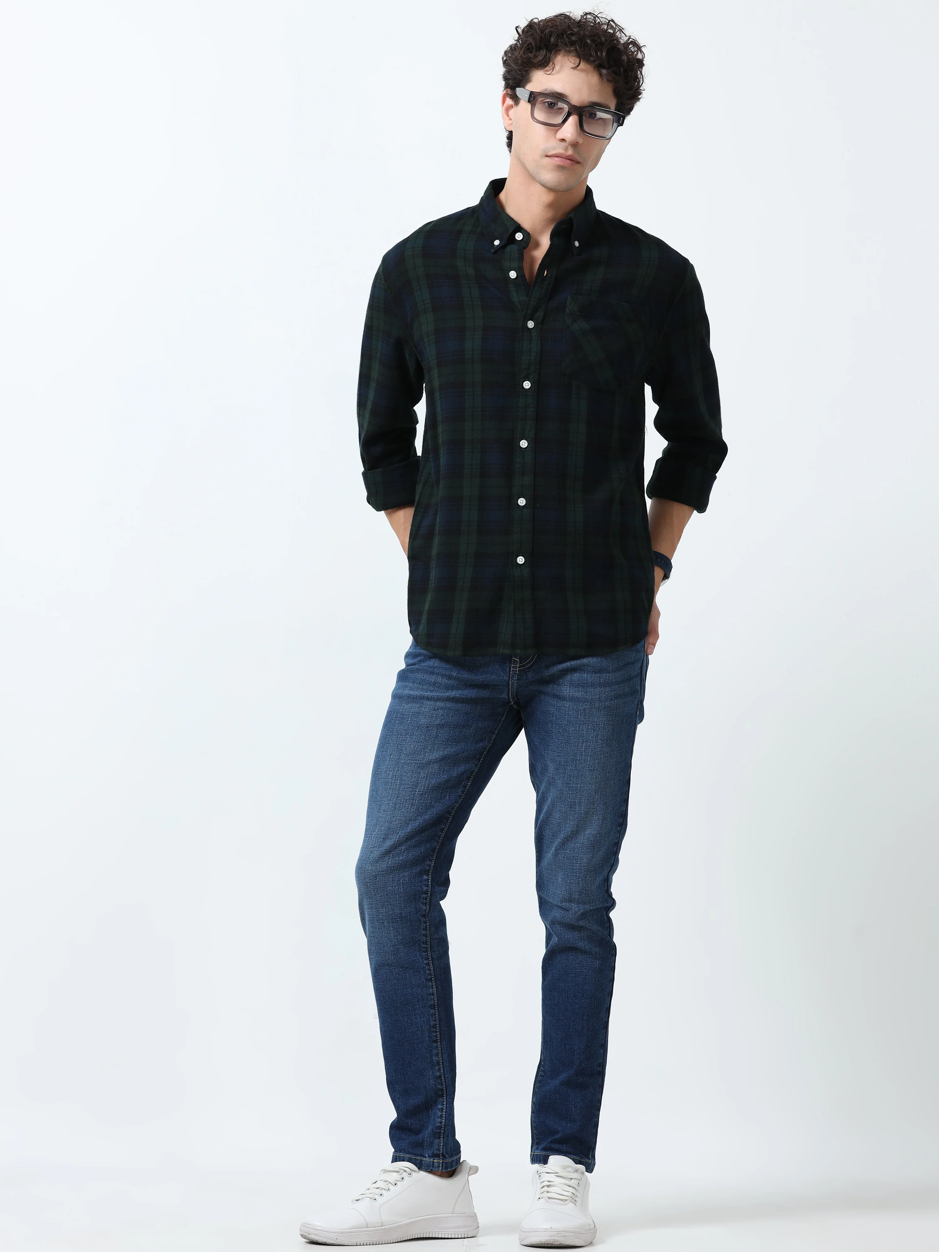 Clio - Brushed Checkered Shirt - Forest Green Checkered - Image 6