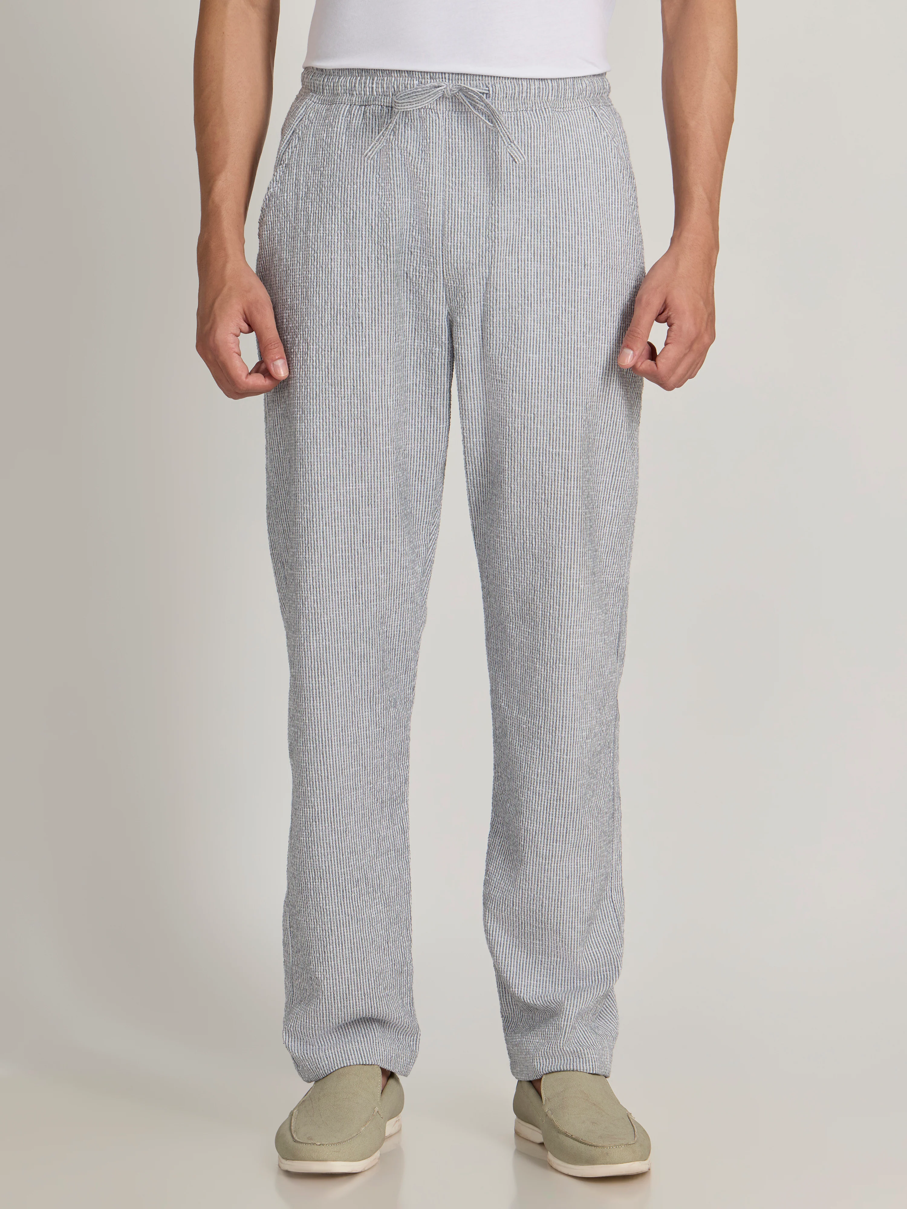 Corbin - Striped Seersucker Trousers - Grey - Image 3