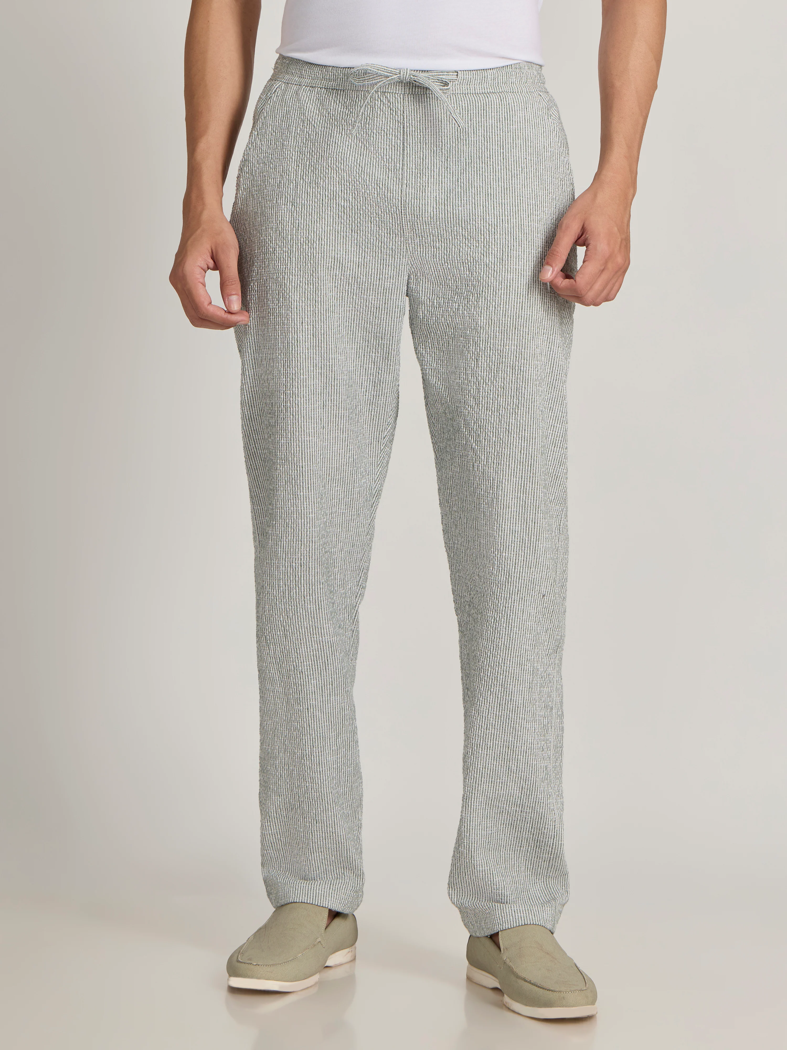 Corbin - Striped Seersucker Trousers - Green