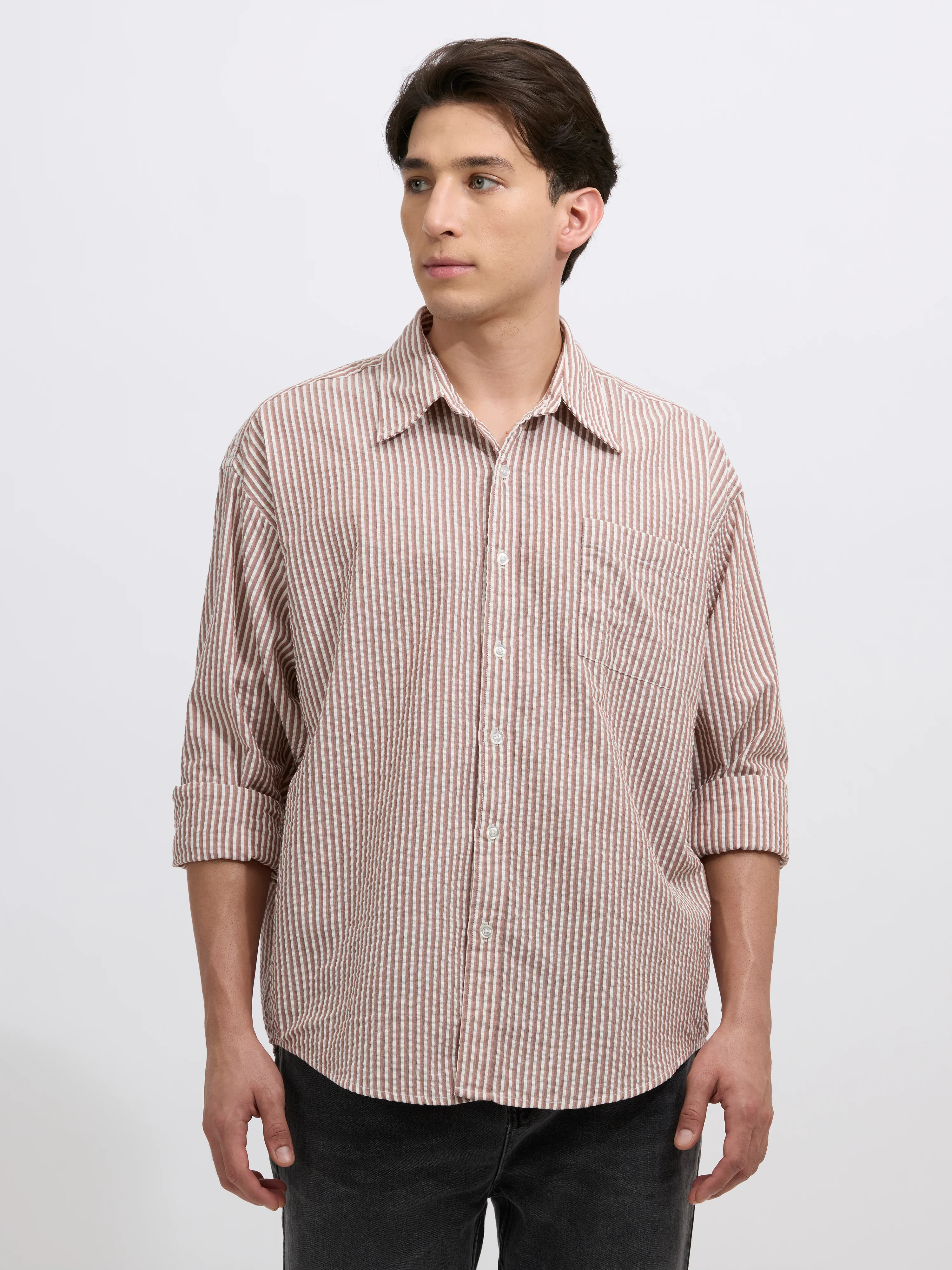 Cullen - Casual Striped Shirt - Light Brown
