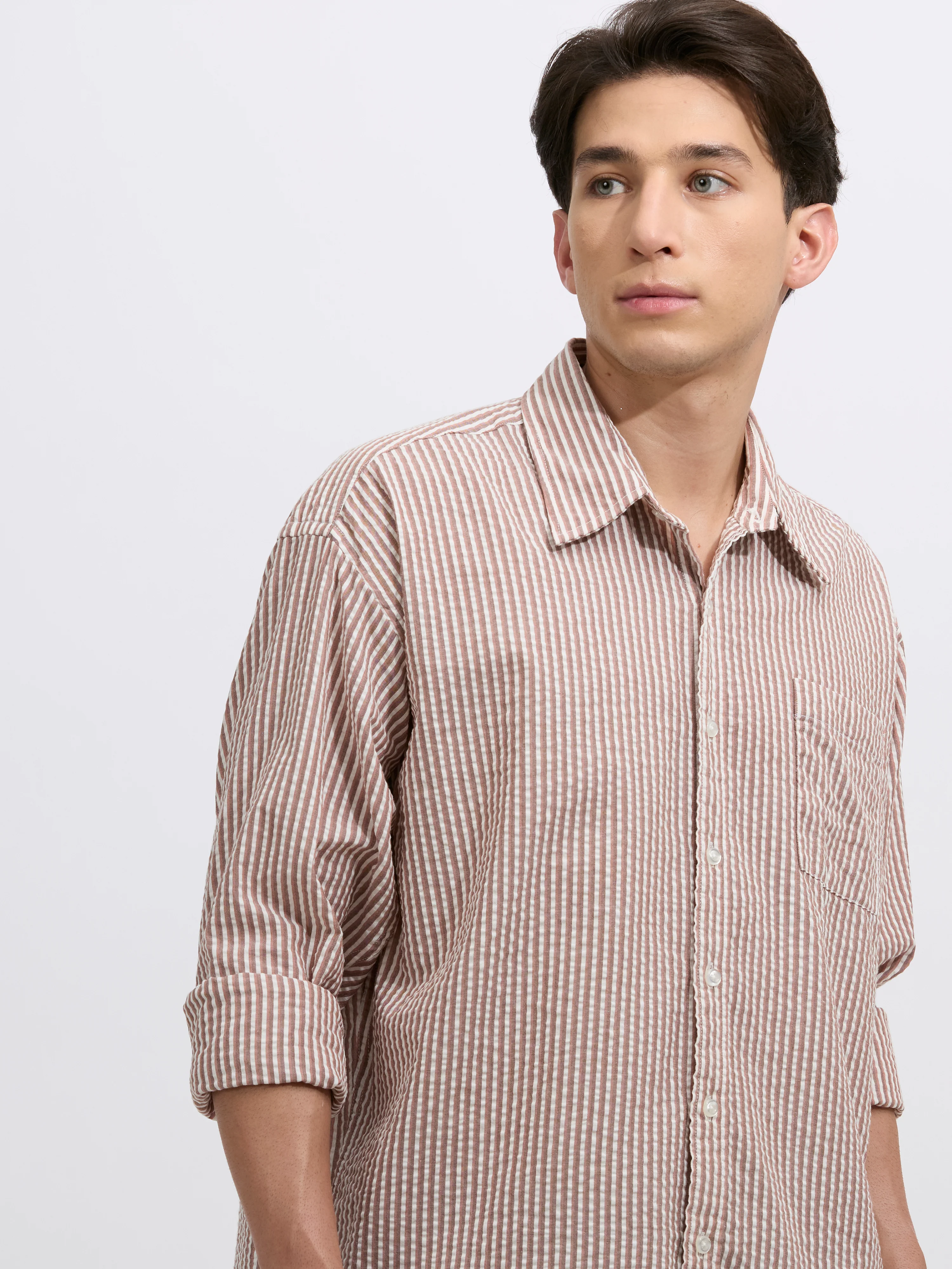 Cullen - Casual Striped Shirt - Light Brown - Image 2