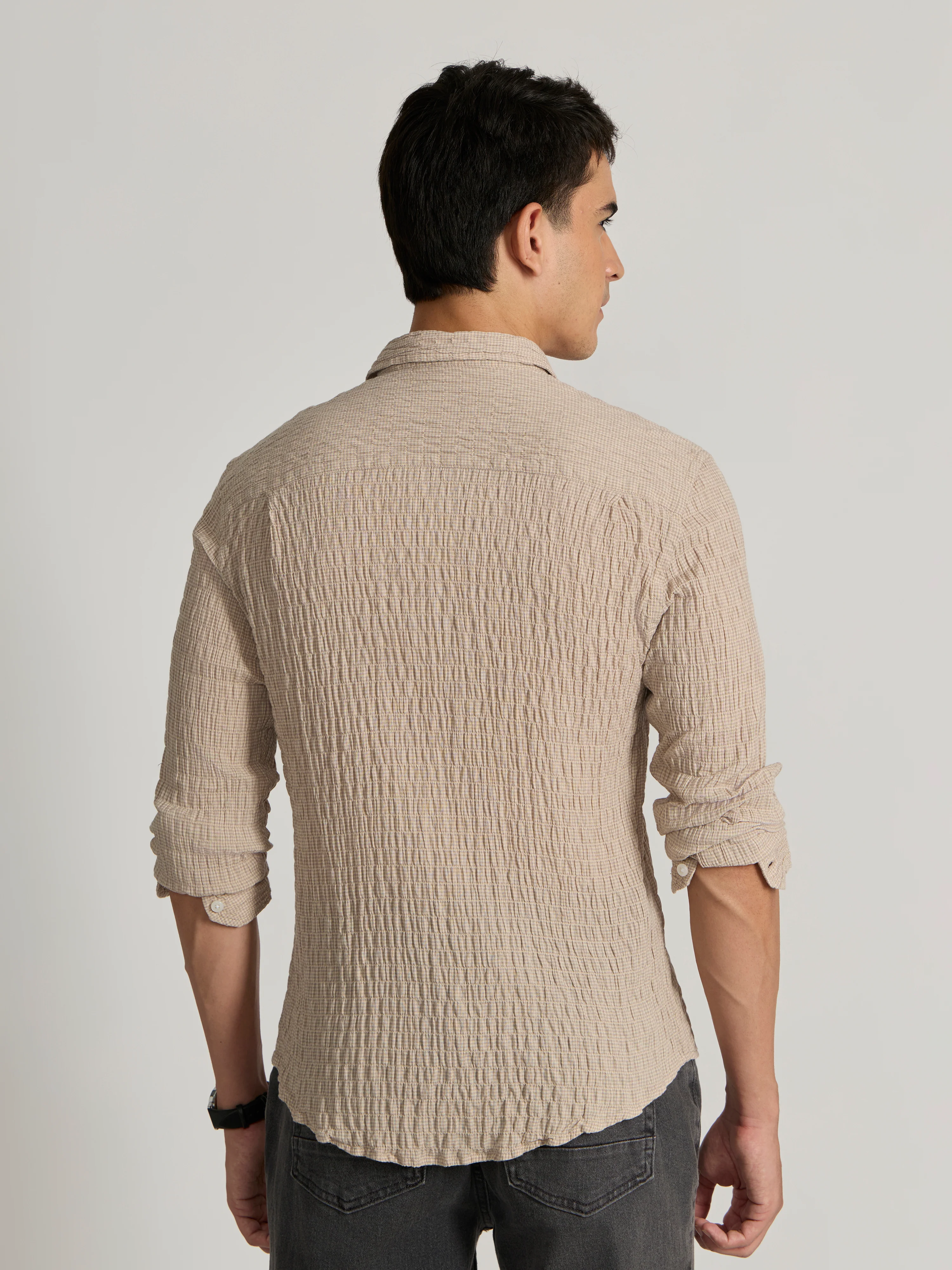 Dashiell - Crinkled Checked Shirt - Cream - Image 6