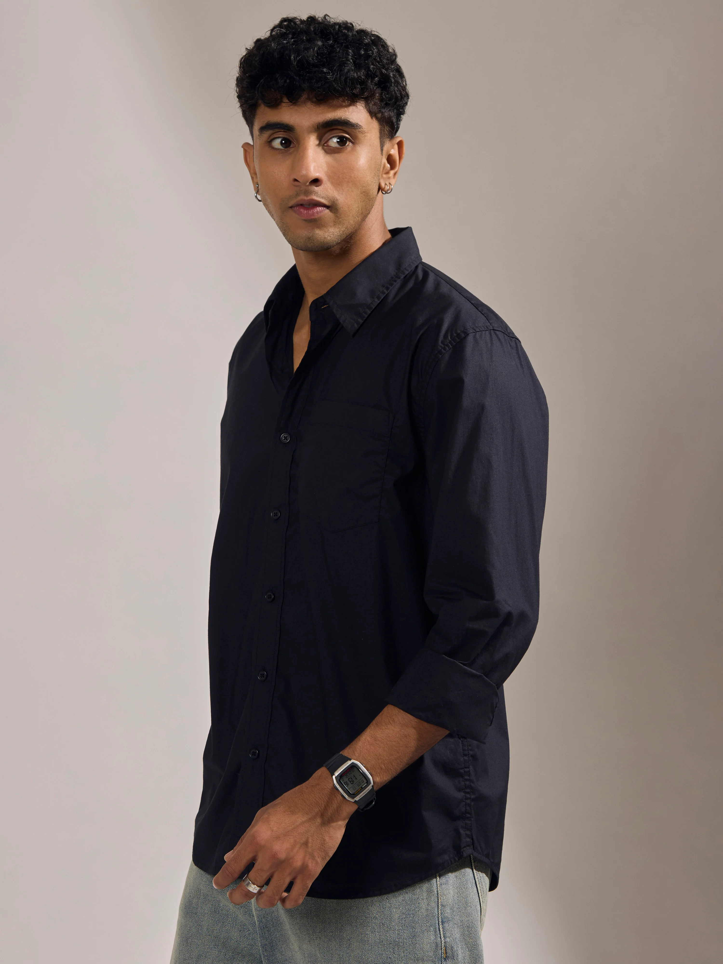 Eluded - Regular Fit Full Sleeve Poplin Shirt - Black - Image 3