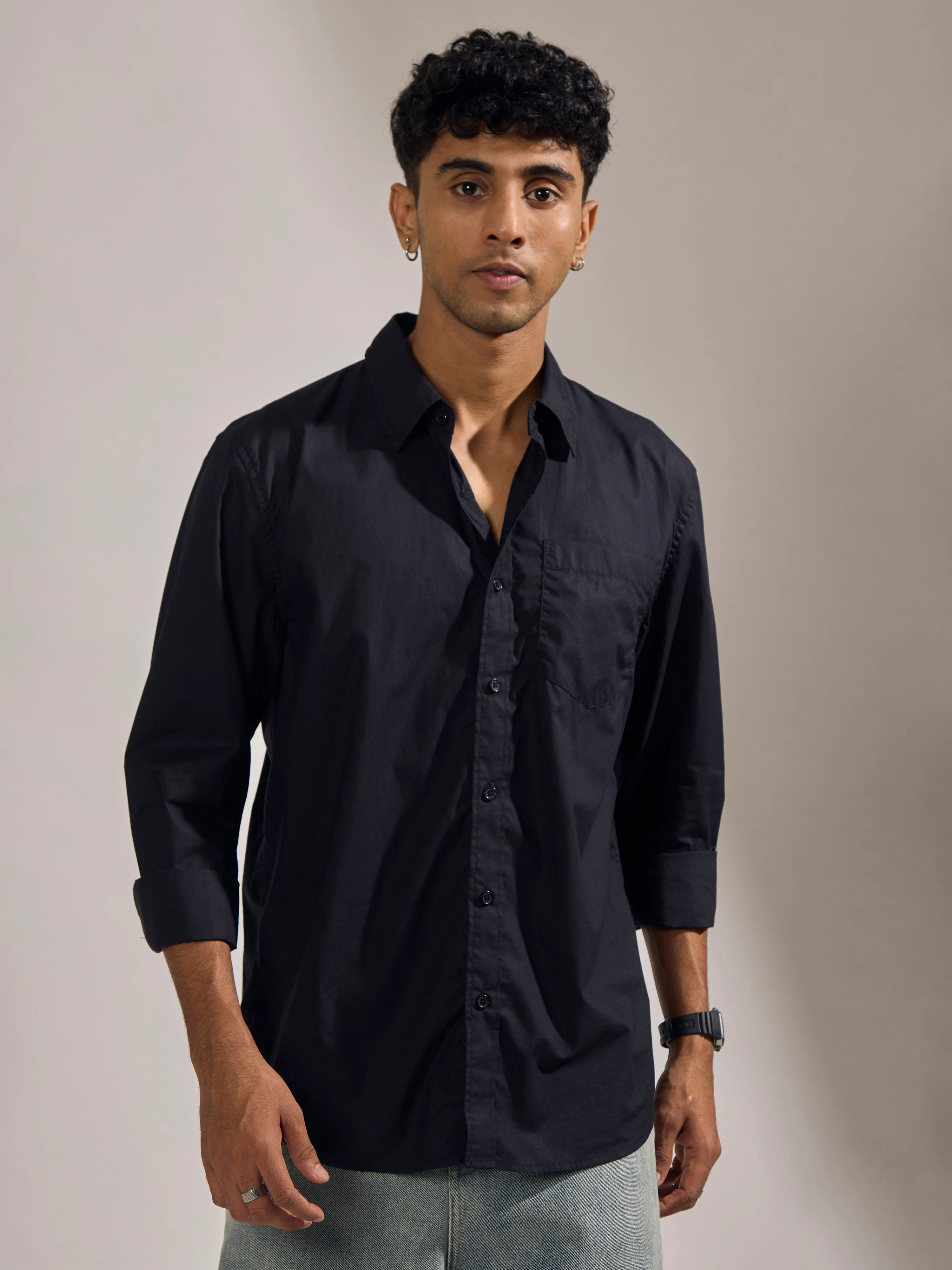 Eluded - Regular Fit Full Sleeve Poplin Shirt - Black - Image 5