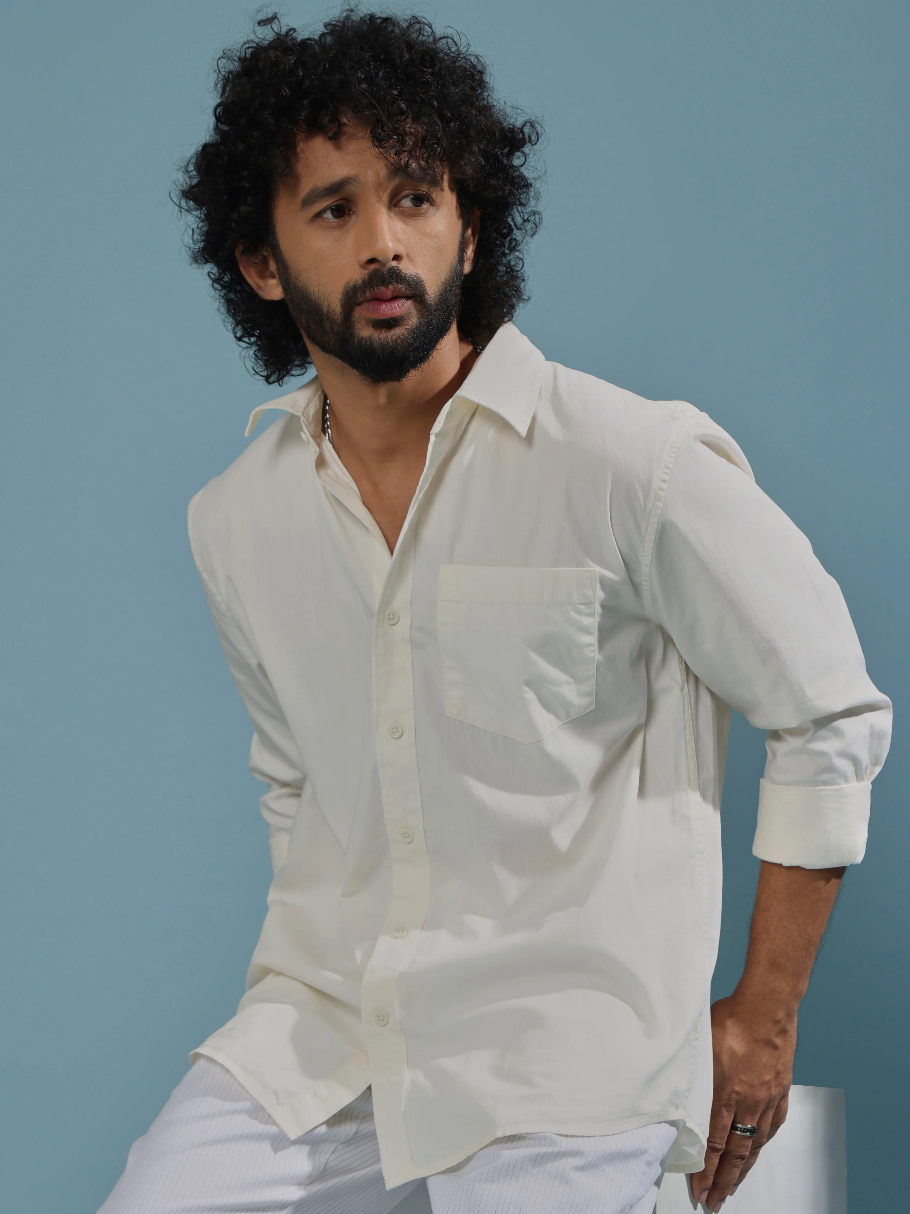 Eluded - Regular Fit Full Sleeve Poplin Shirt - Off White - Image 3