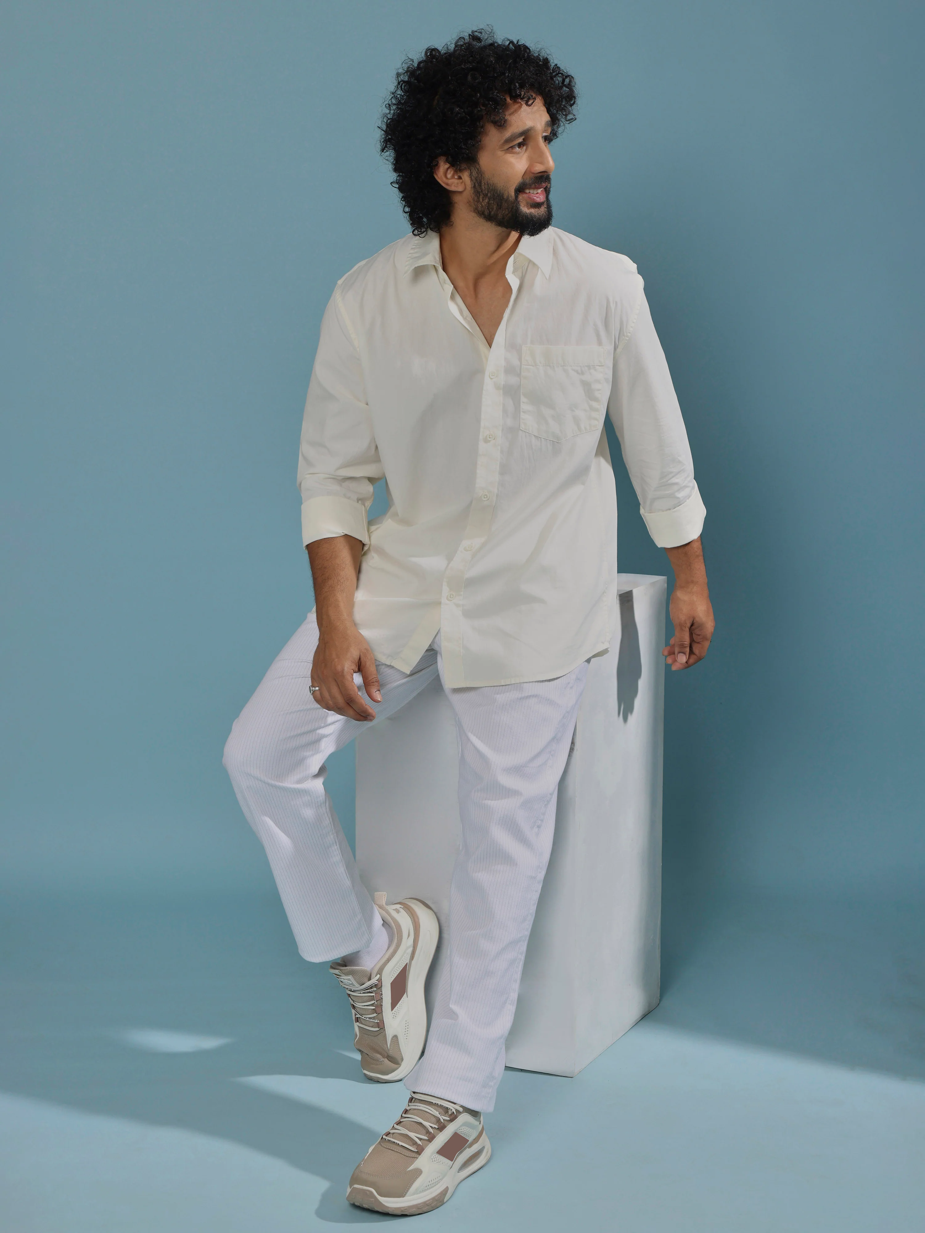 Eluded - Regular Fit Full Sleeve Poplin Shirt - Off White - Image 4