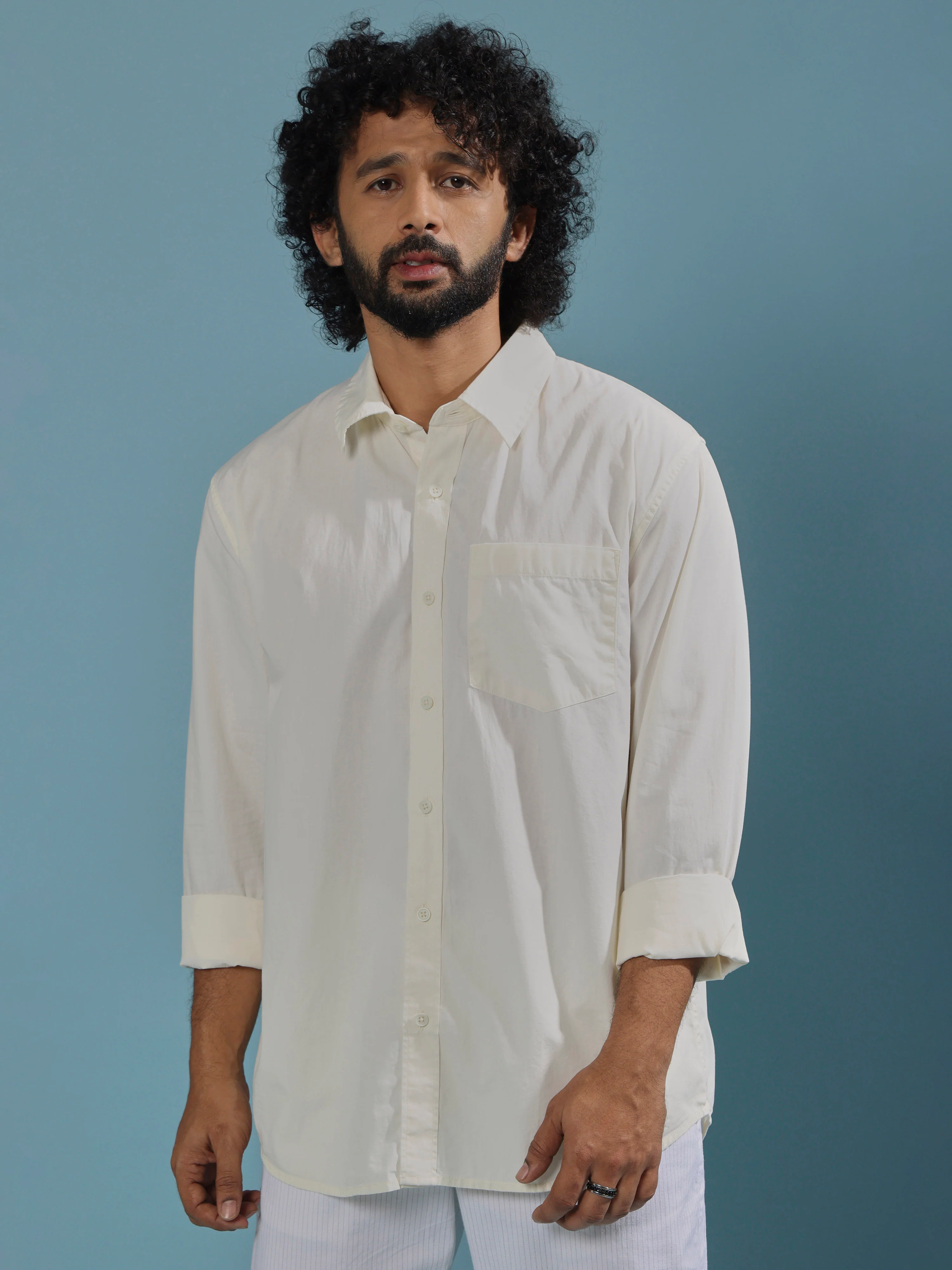 Eluded - Regular Fit Full Sleeve Poplin Shirt - Off White - Image 5