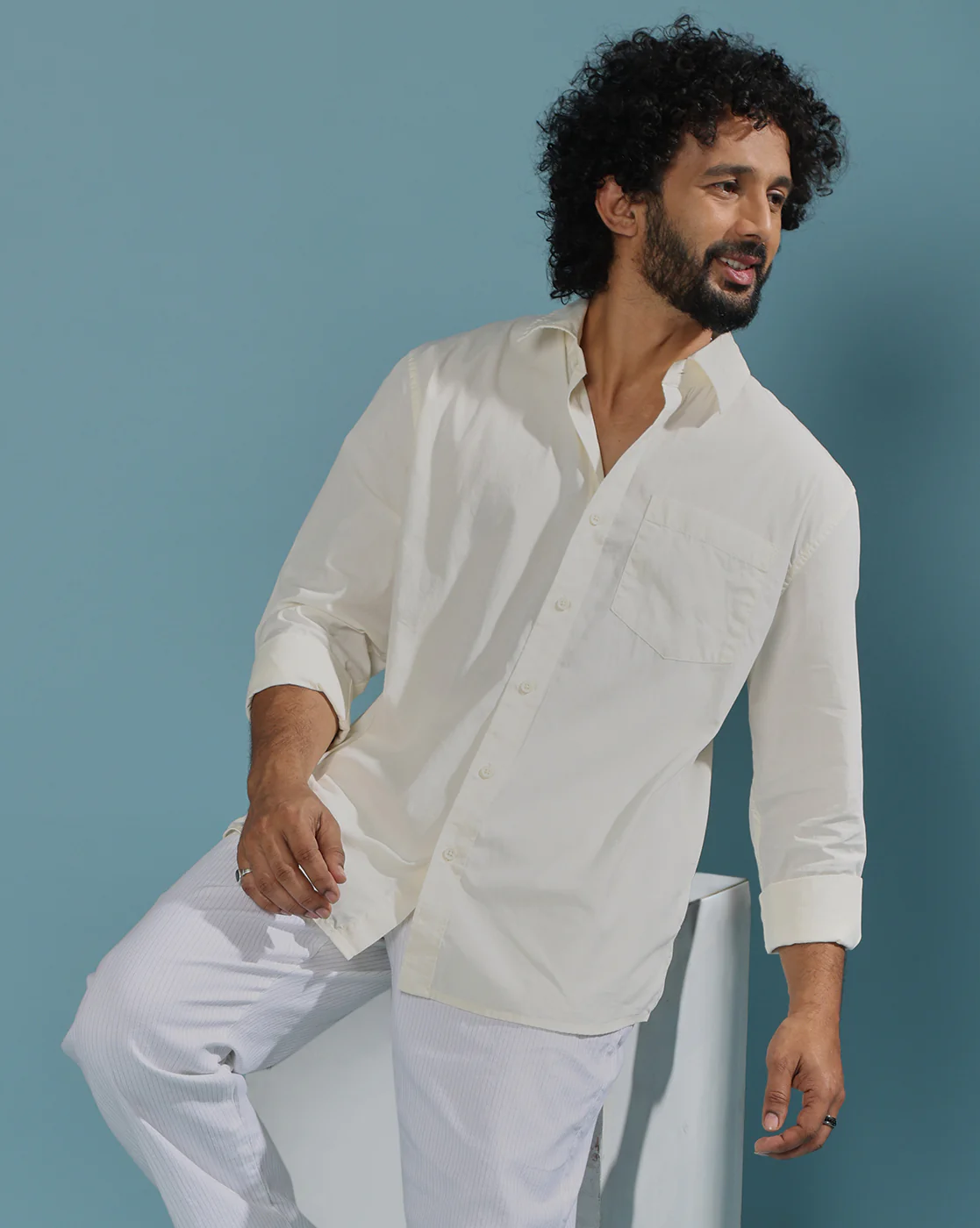 Eluded - Regular Fit Full Sleeve Poplin Shirt - Off White - Image 6