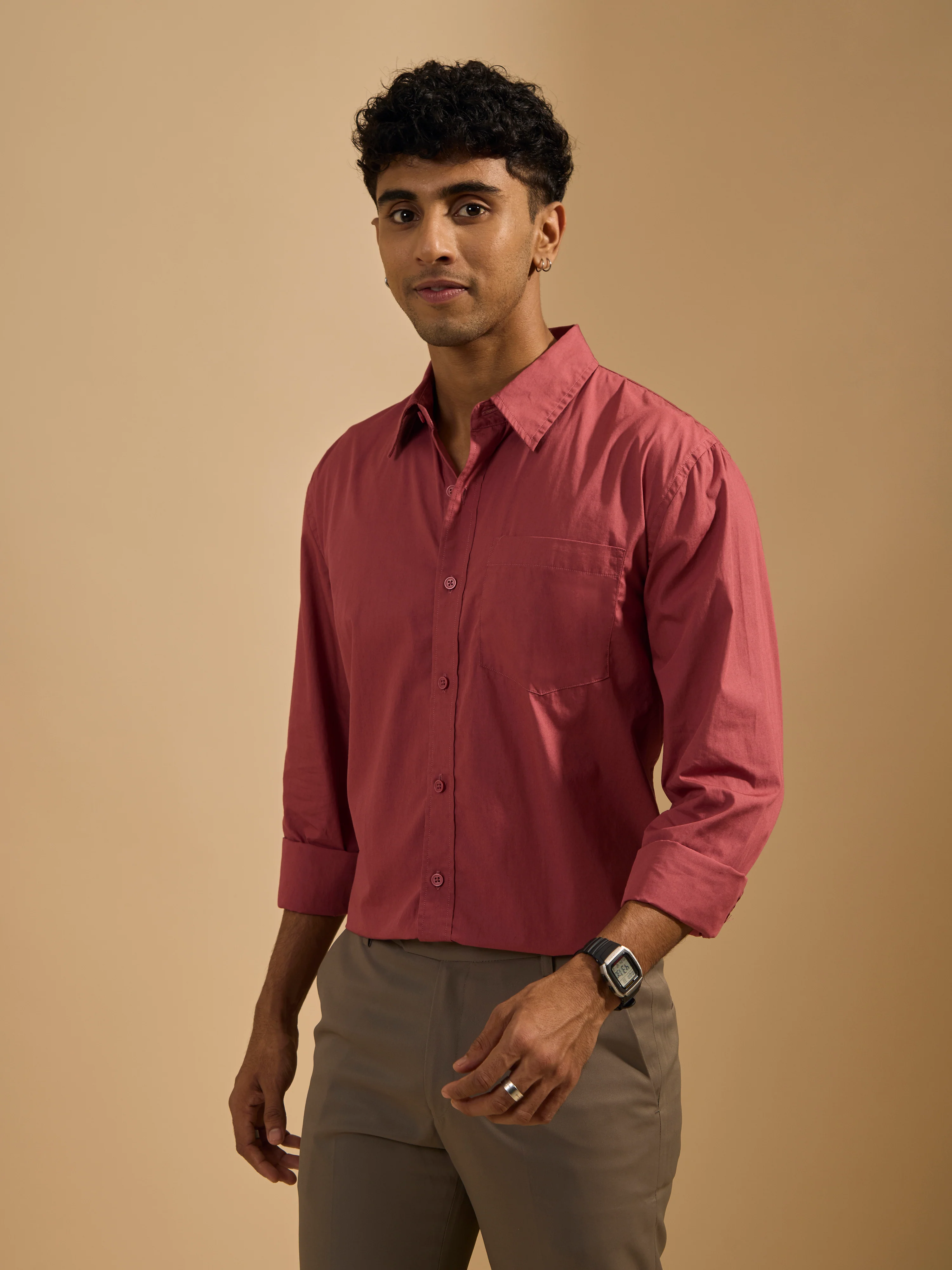 Eluded - Regular Fit Full Sleeve Poplin Shirt - Red