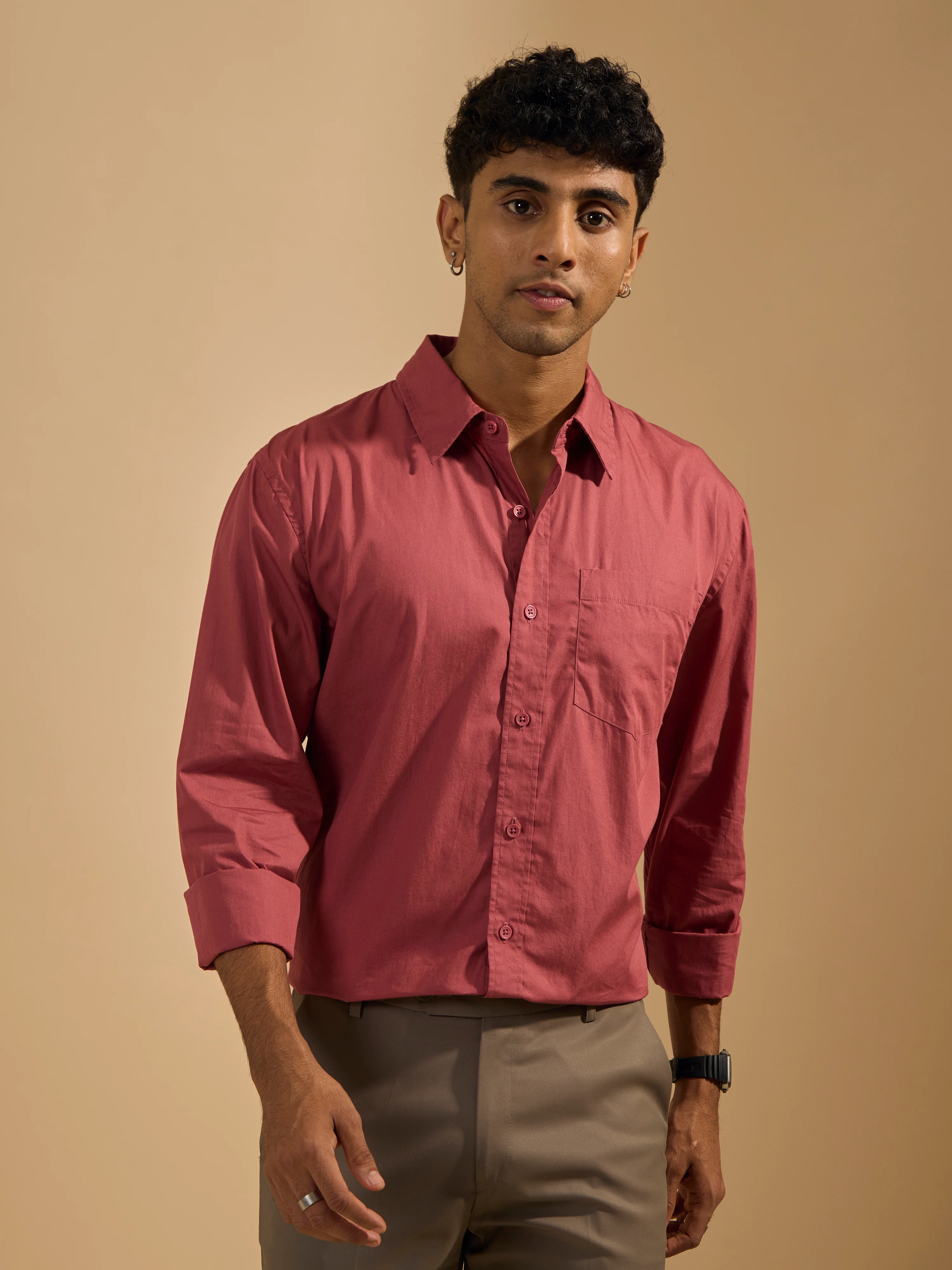 Eluded - Regular Fit Full Sleeve Poplin Shirt - Red - Image 3