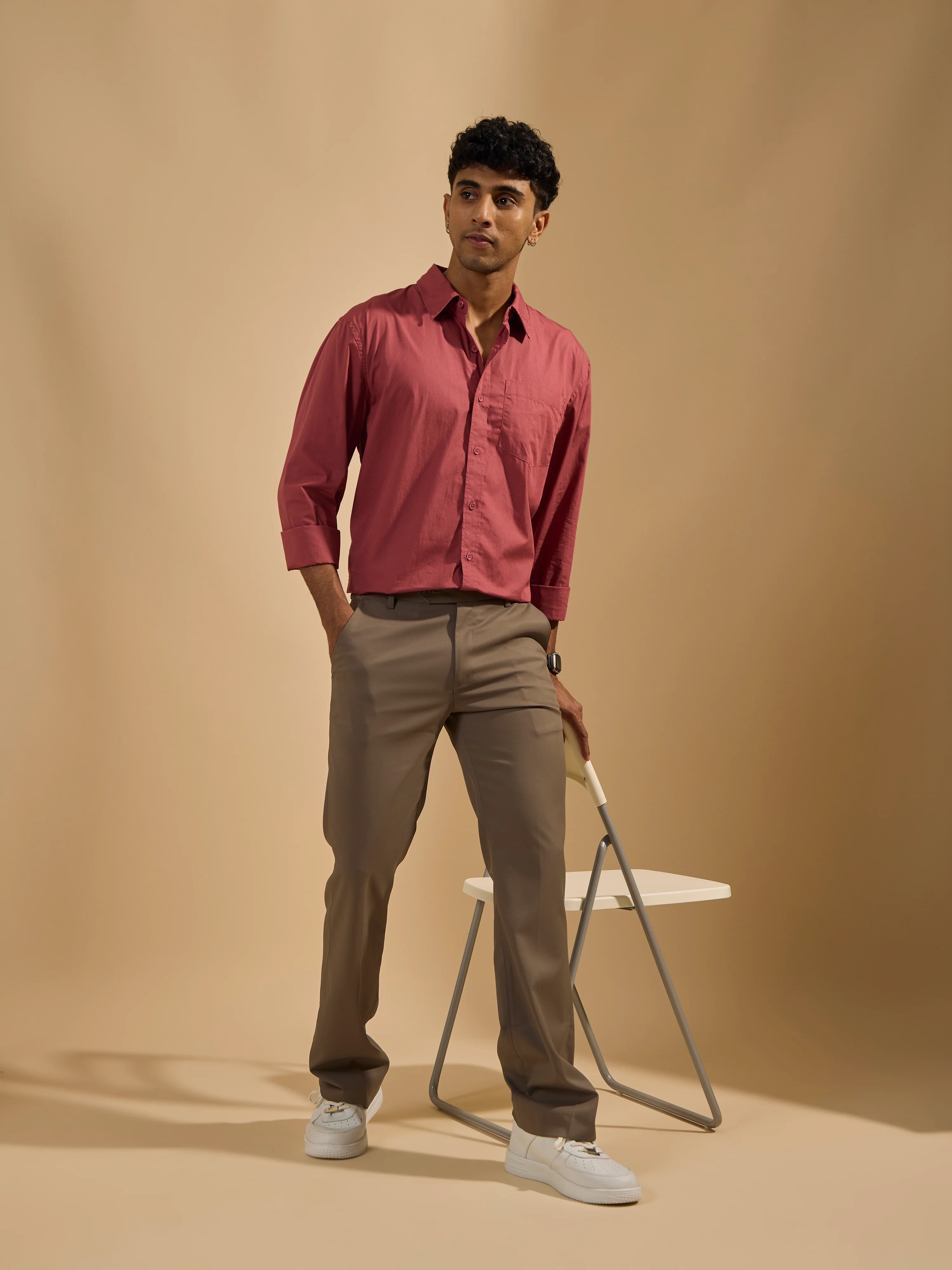 Eluded - Regular Fit Full Sleeve Poplin Shirt - Red - Image 4