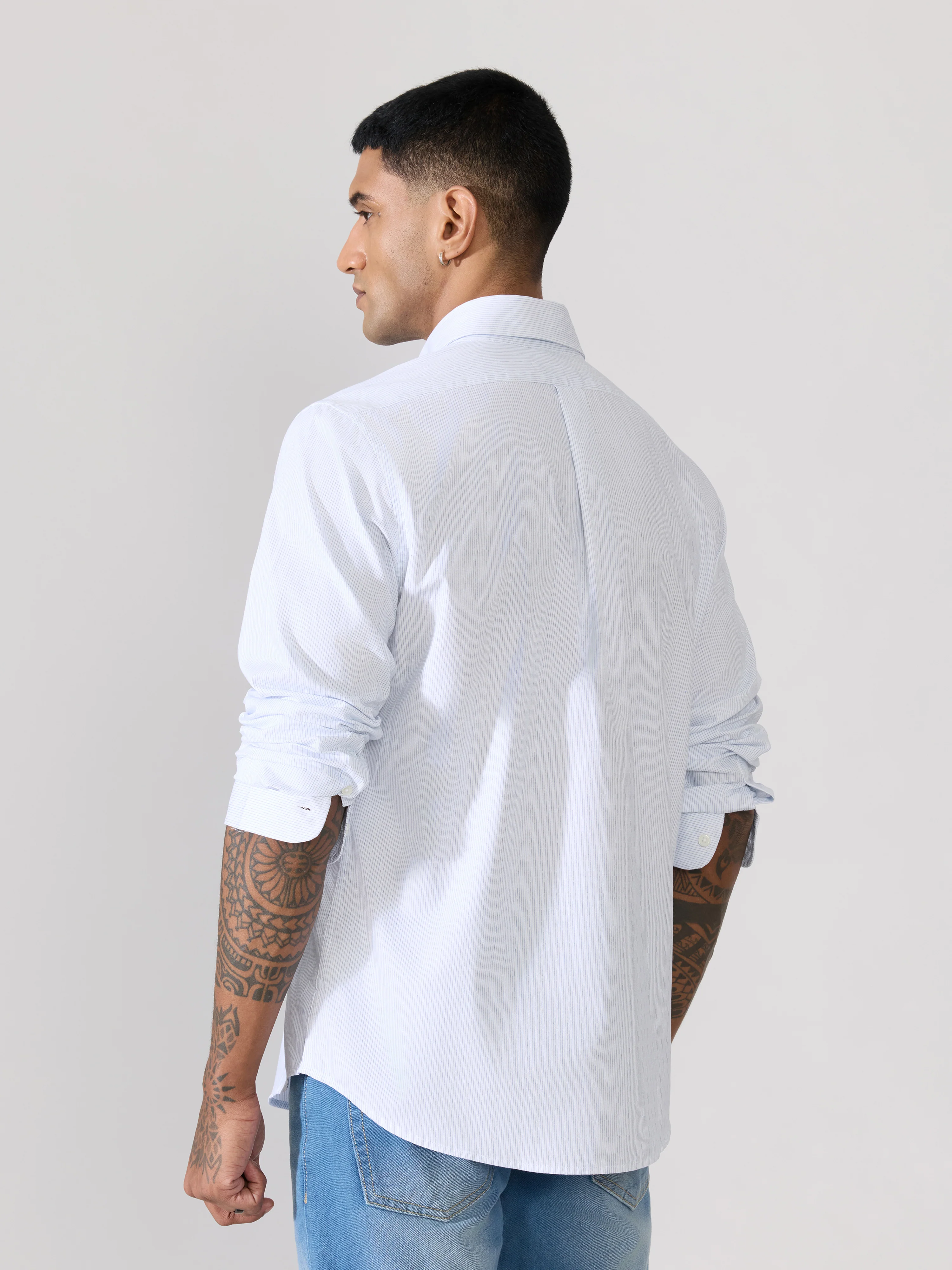 Erzela - Smart Fit Striped Shirt - Light Blue - Image 6