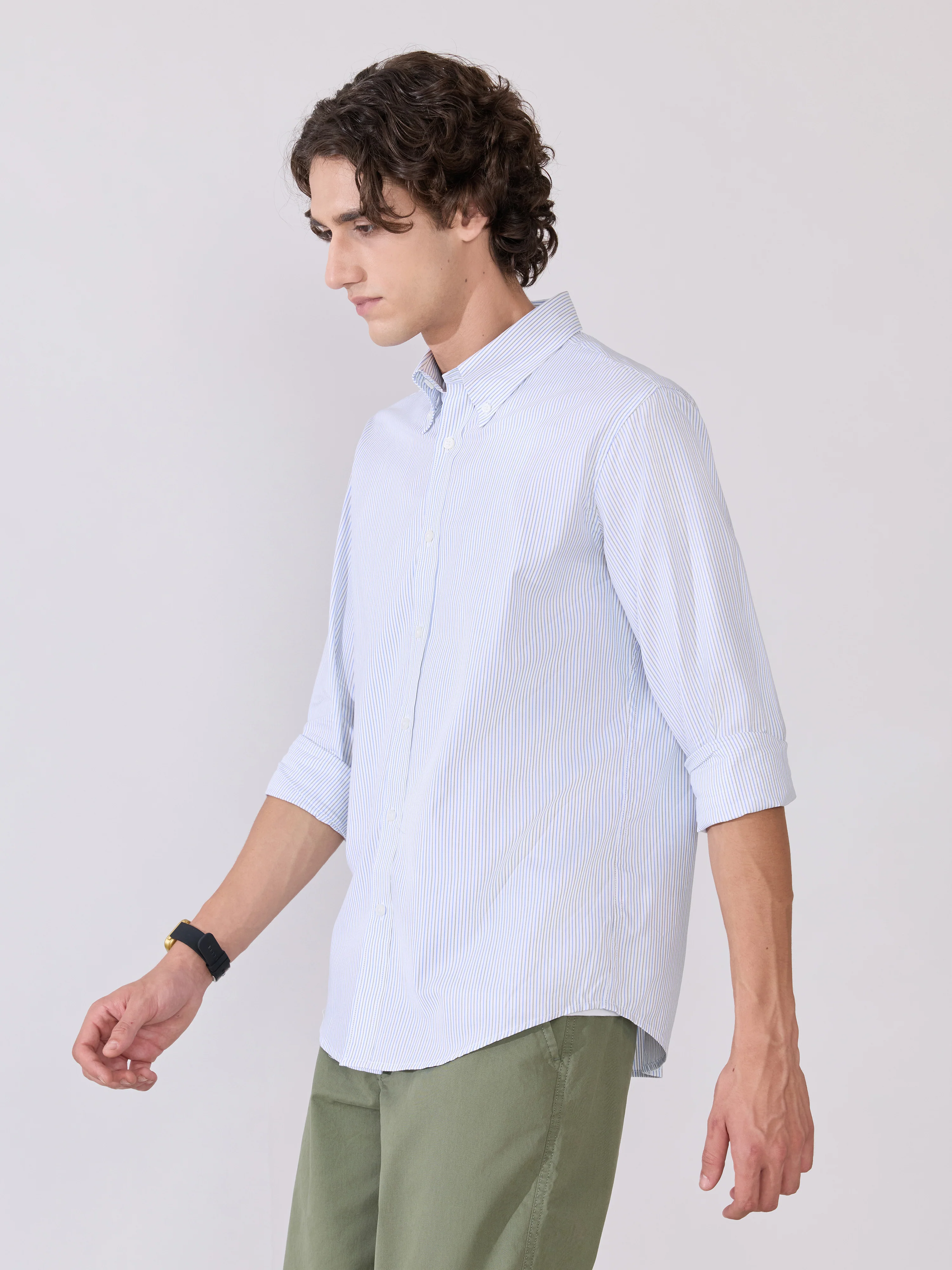 Erzela - Smart Fit Striped Shirt - Olive - Image 5