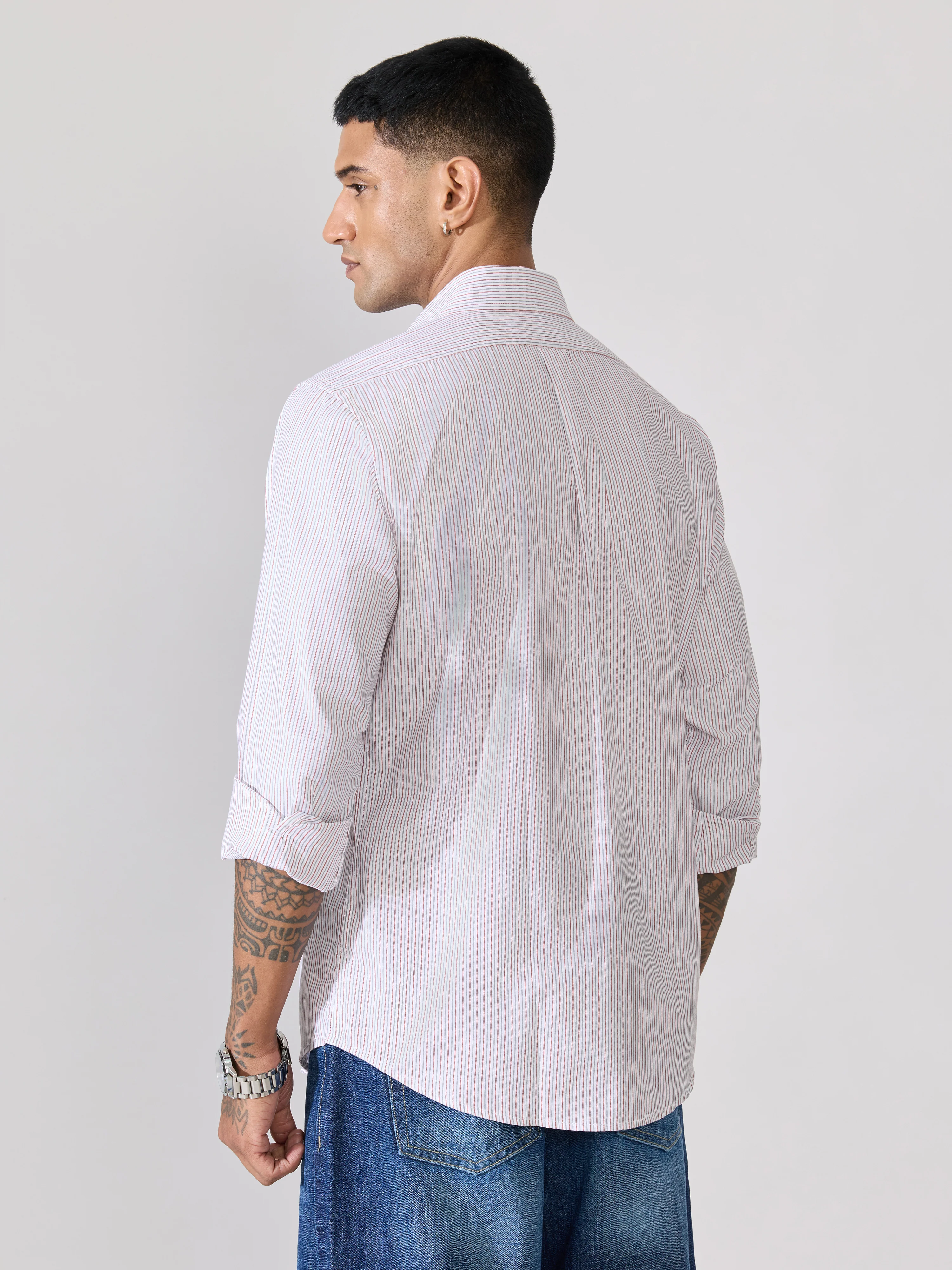Erzela - Smart Fit Striped Shirt - Red - Image 6