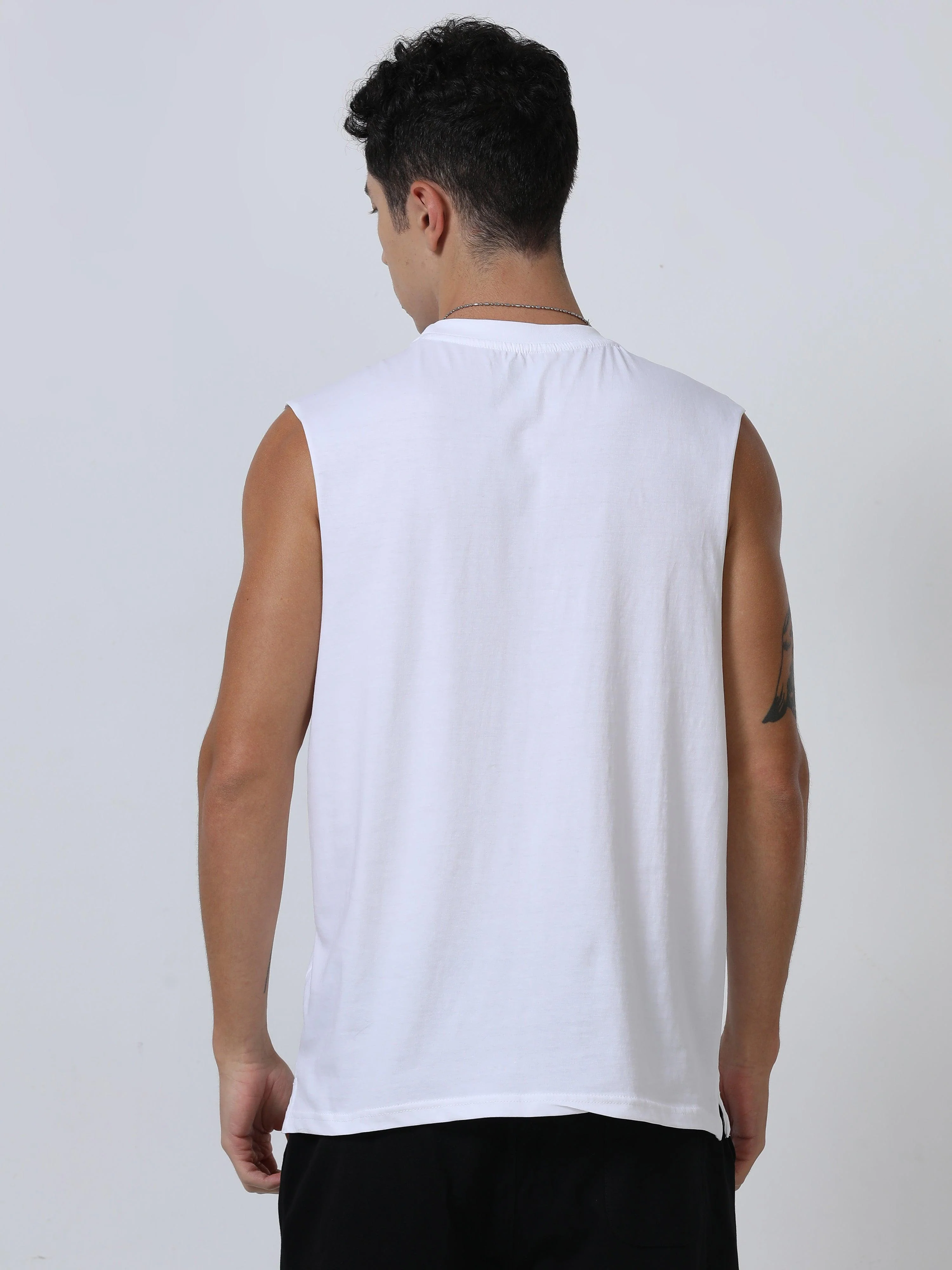 Escape Printed Sleeveless T-Shirt White - Image 4