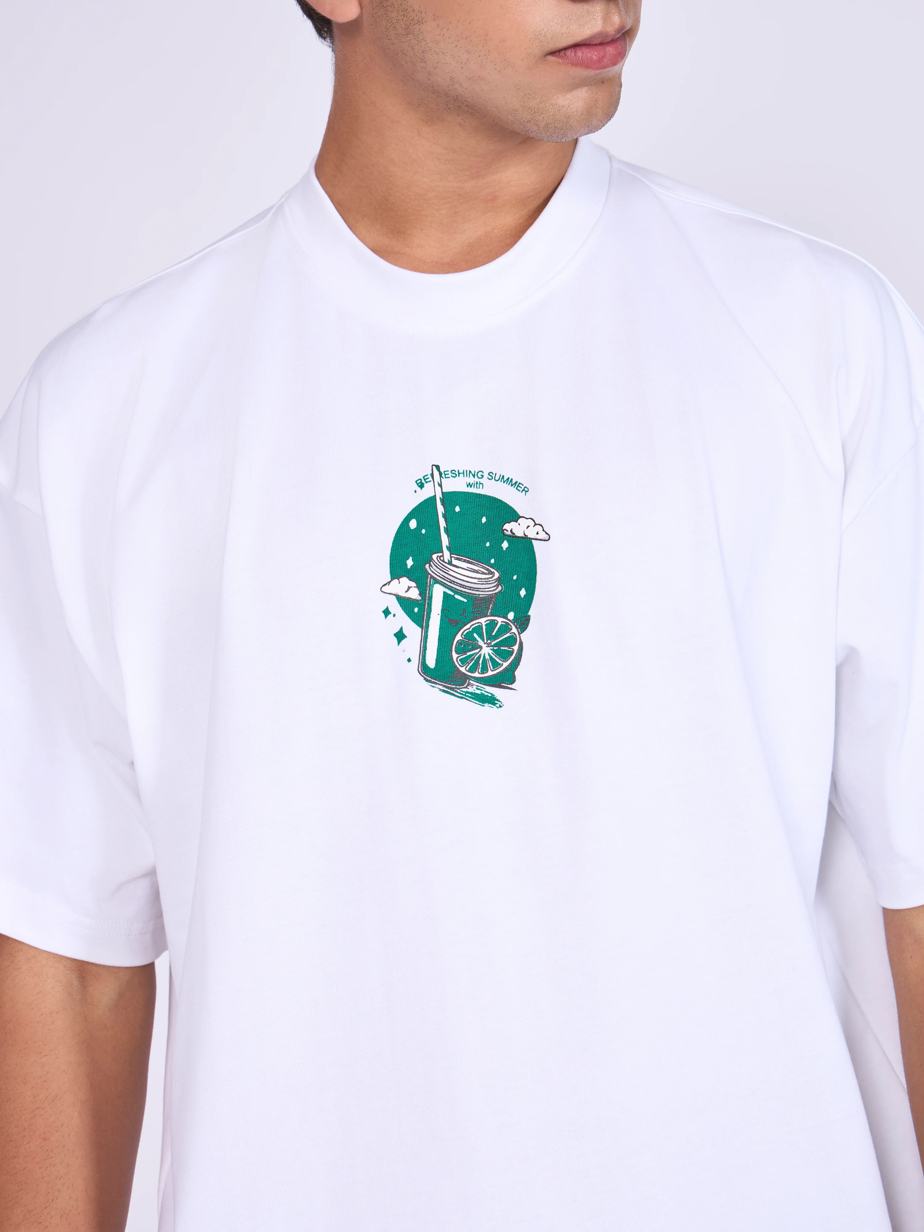 Everston - Lemonade Printed Baggy T-Shirt - White - Image 5