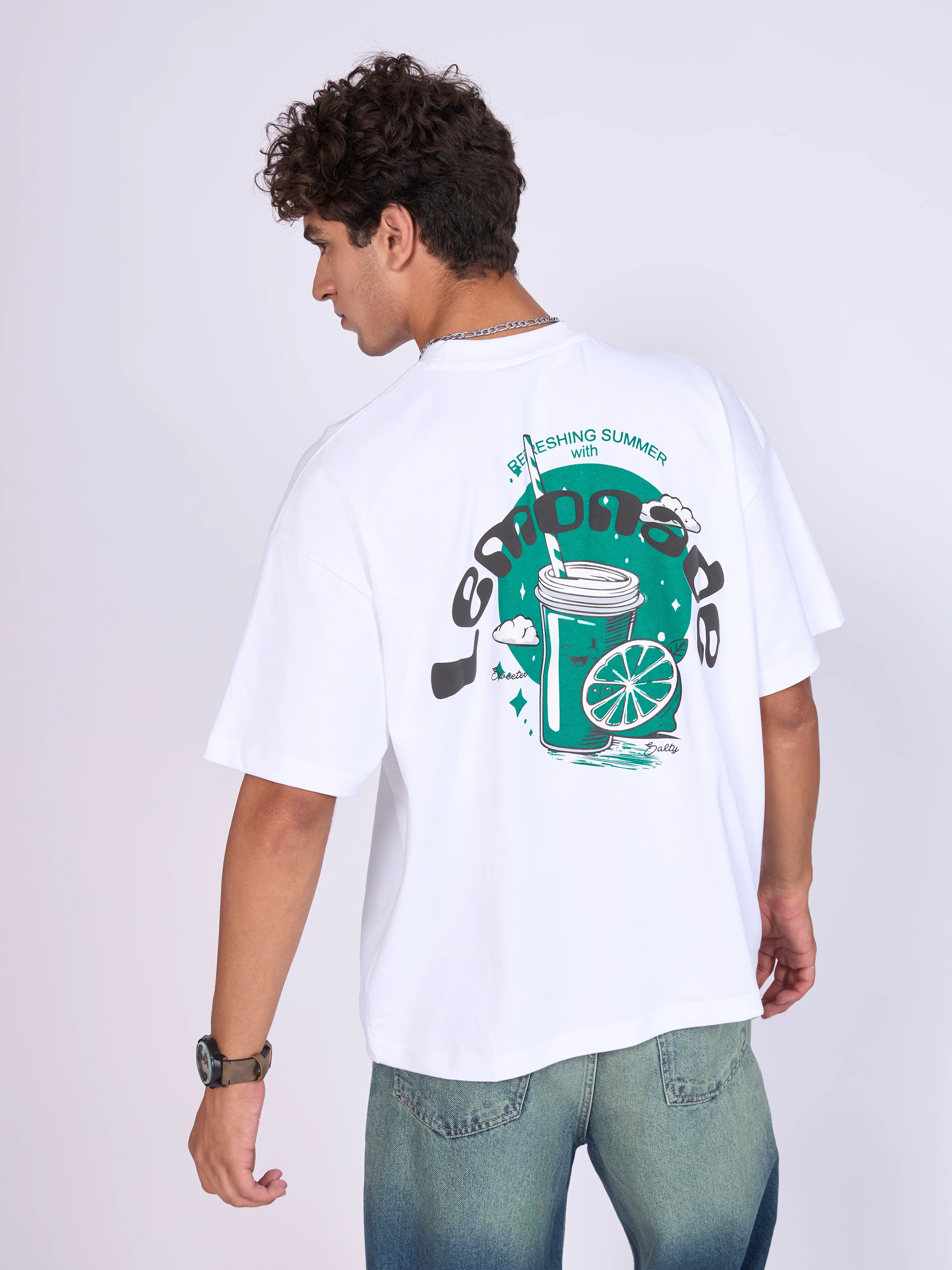Everston - Lemonade Printed Baggy T-Shirt - White - Image 6