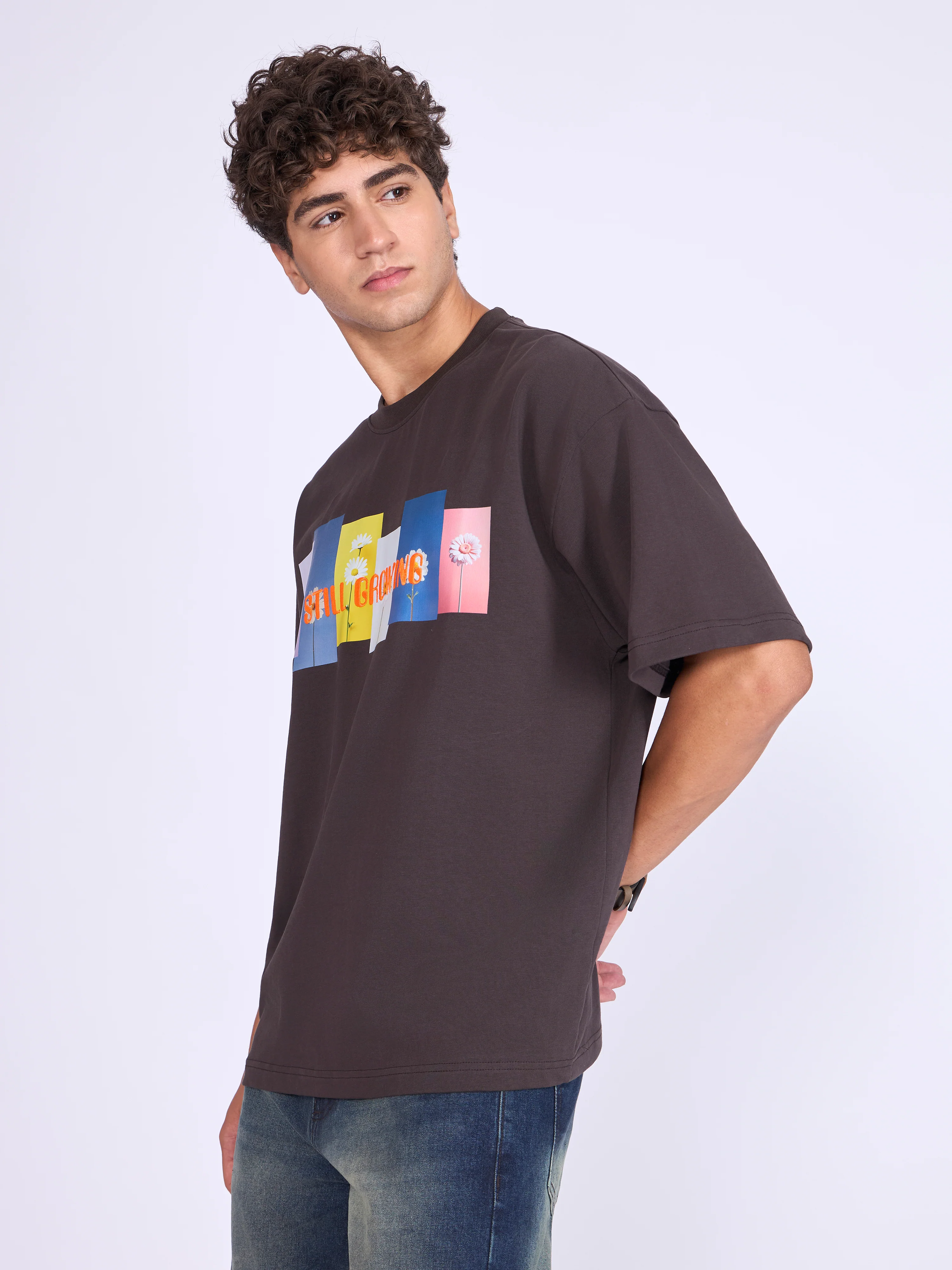 Everston - Still Growing Printed Baggy T-Shirt - Ground Coffee - Image 3