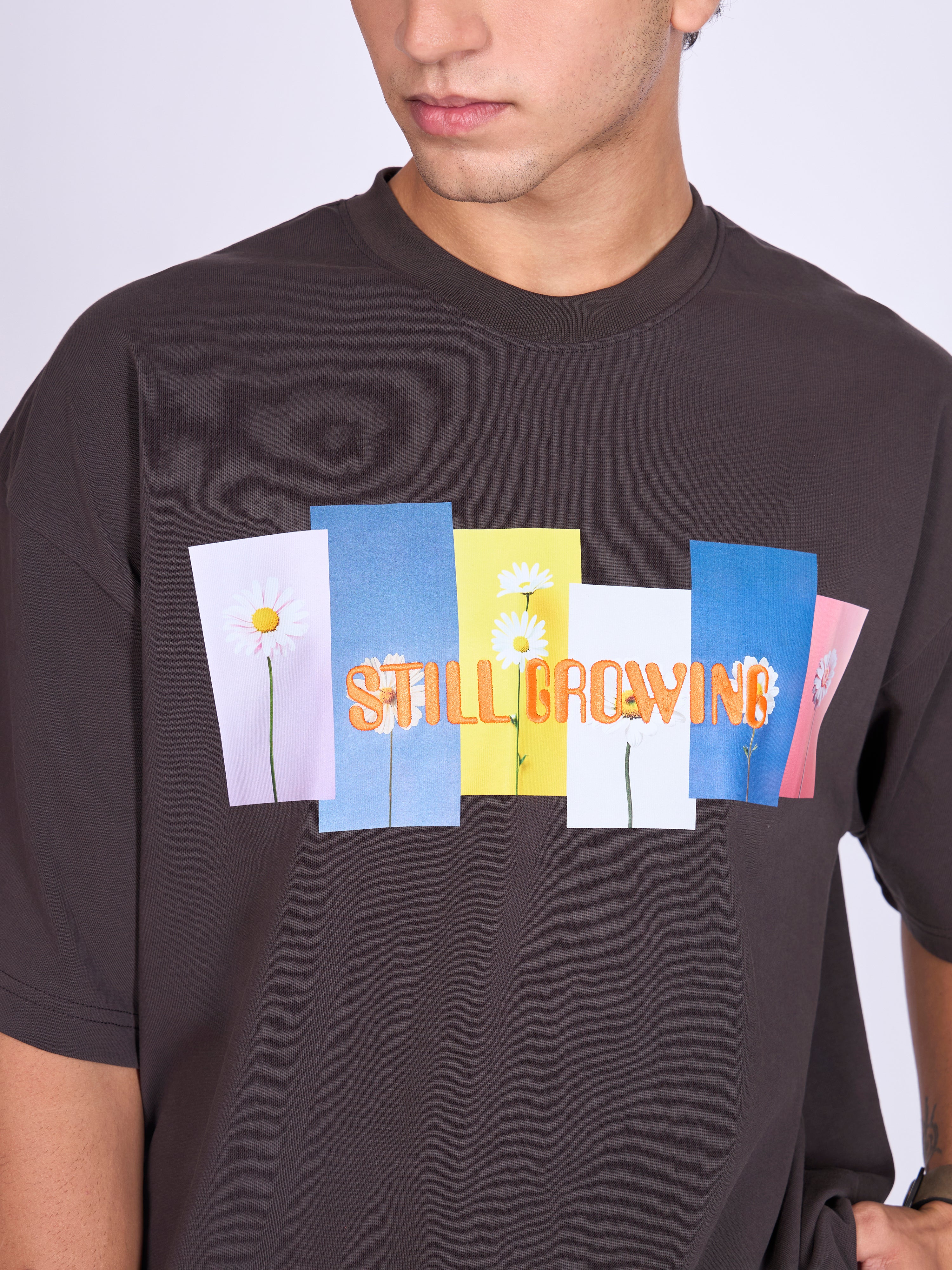 Everston - Still Growing Printed Baggy T-Shirt - Ground Coffee - Image 4