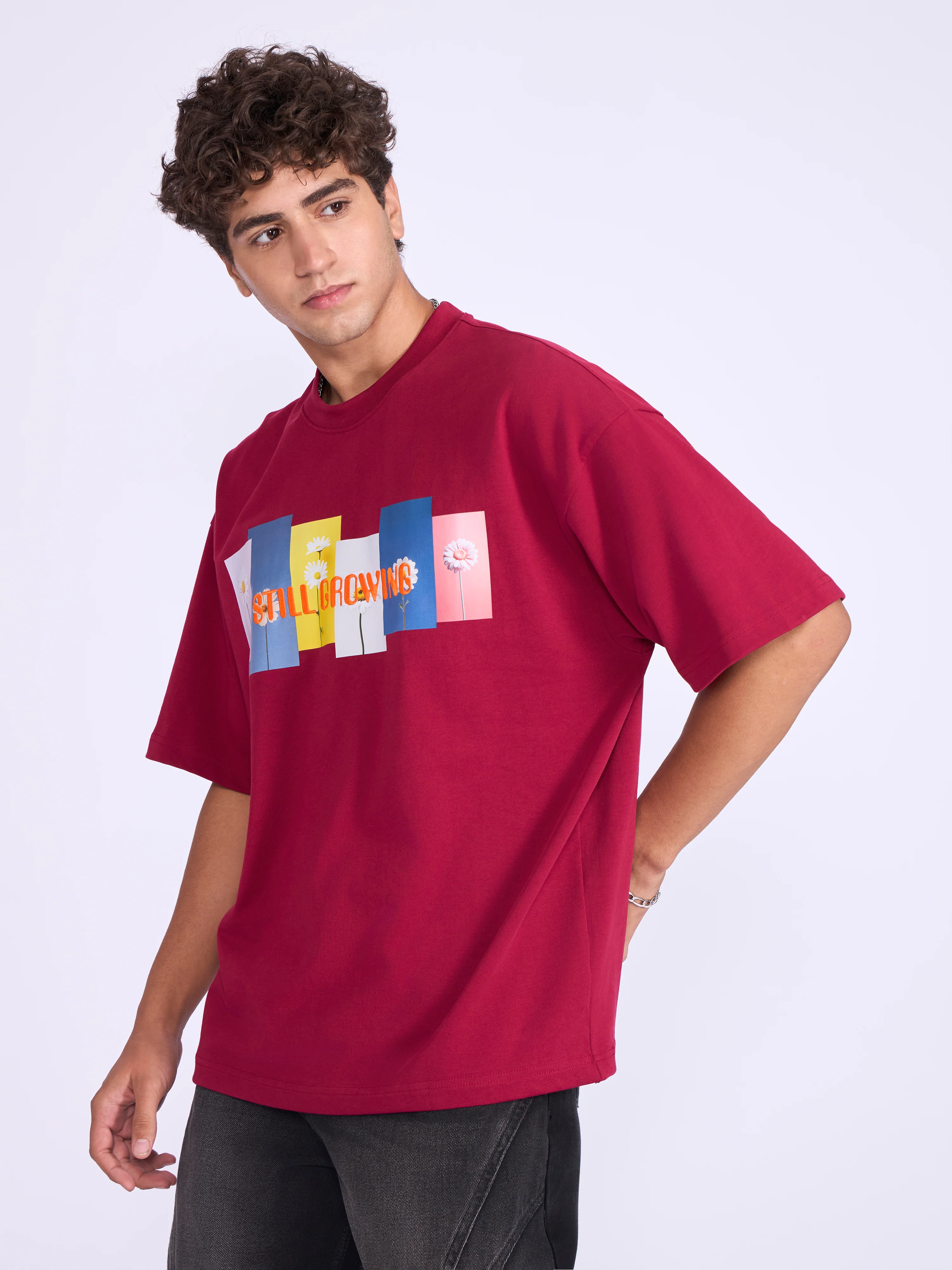 Everston - Still Growing Printed Baggy T-Shirt - Cranberry - Image 3