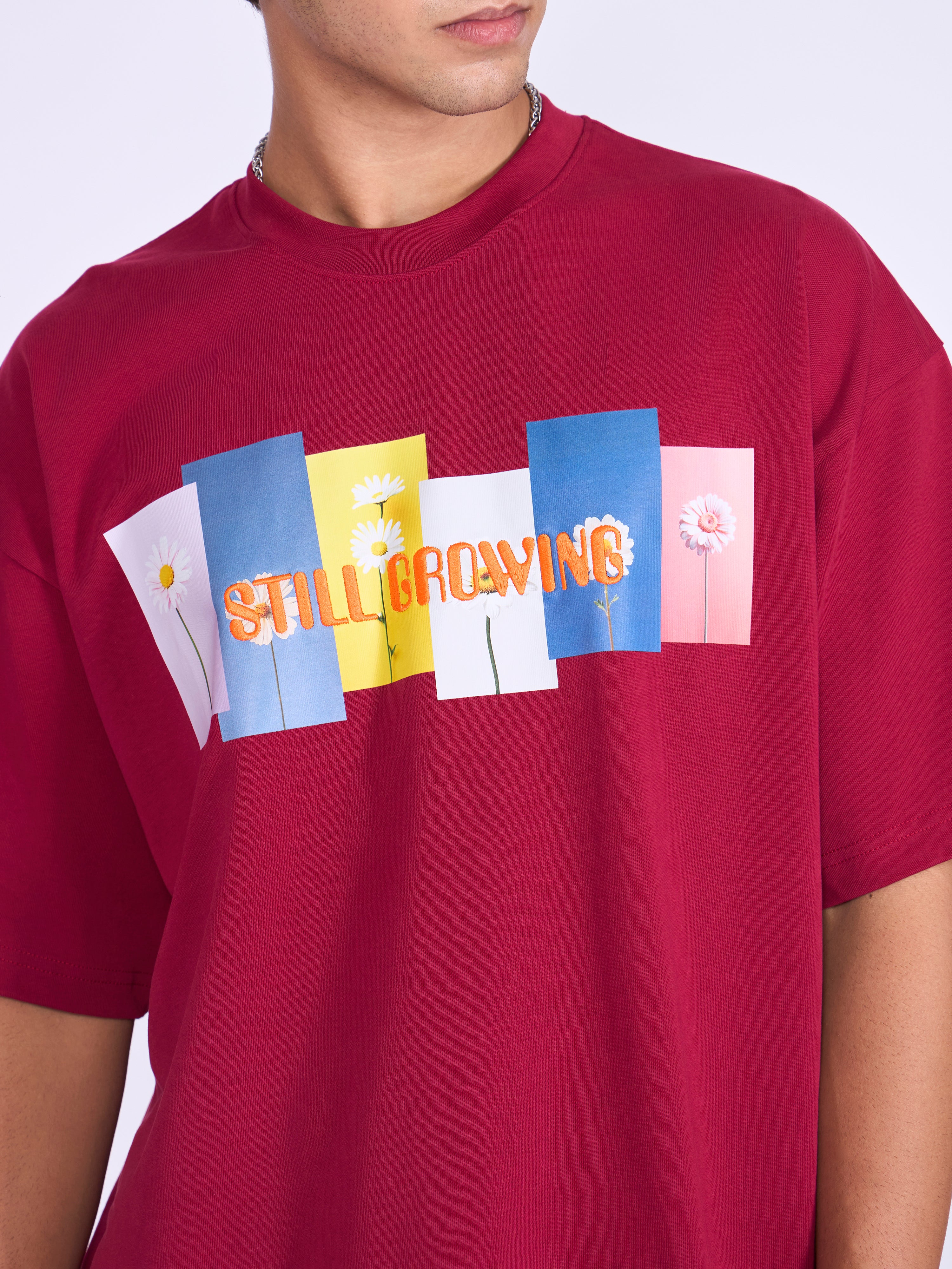 Everston - Still Growing Printed Baggy T-Shirt - Cranberry - Image 4