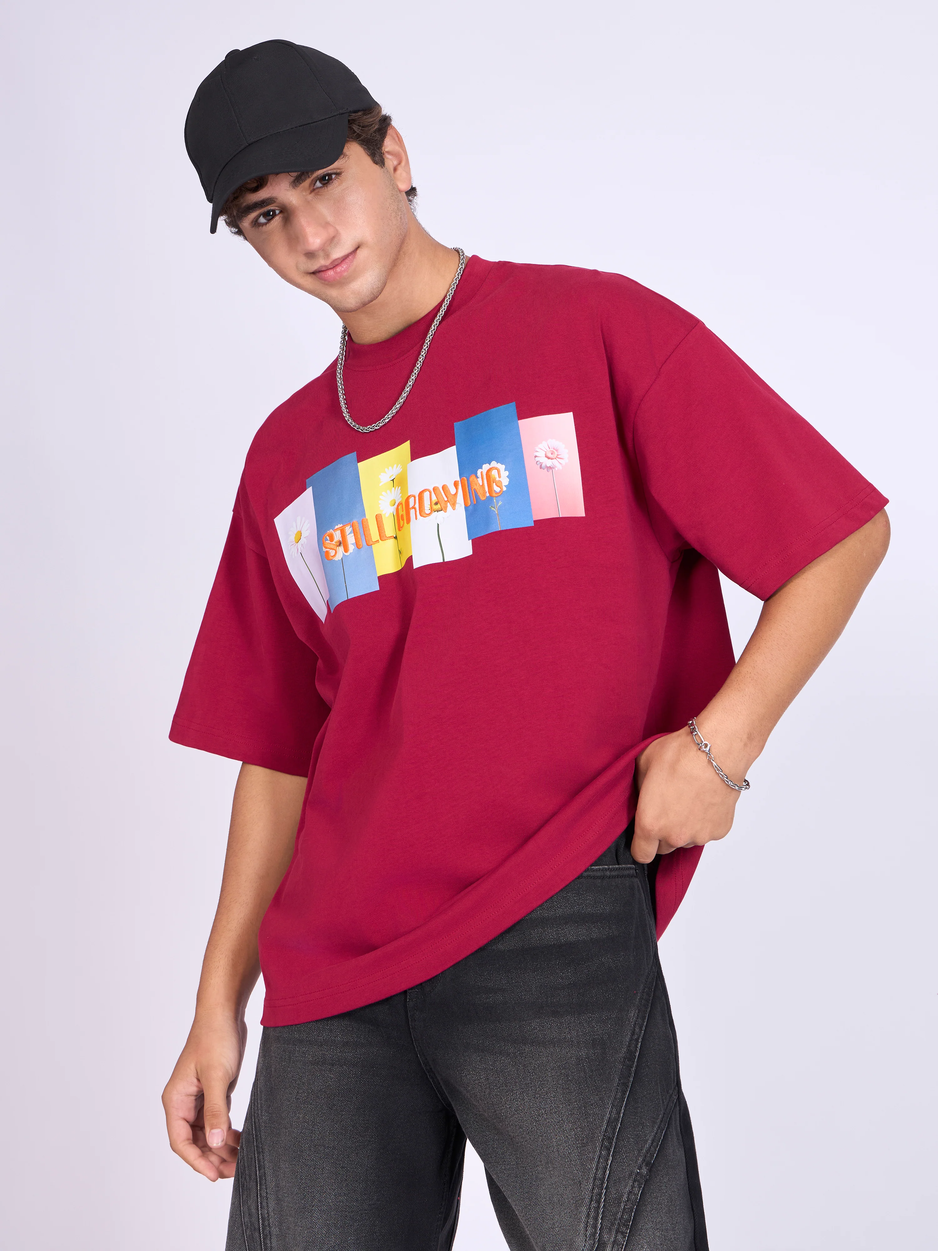 Everston - Still Growing Printed Baggy T-Shirt - Cranberry - Image 5