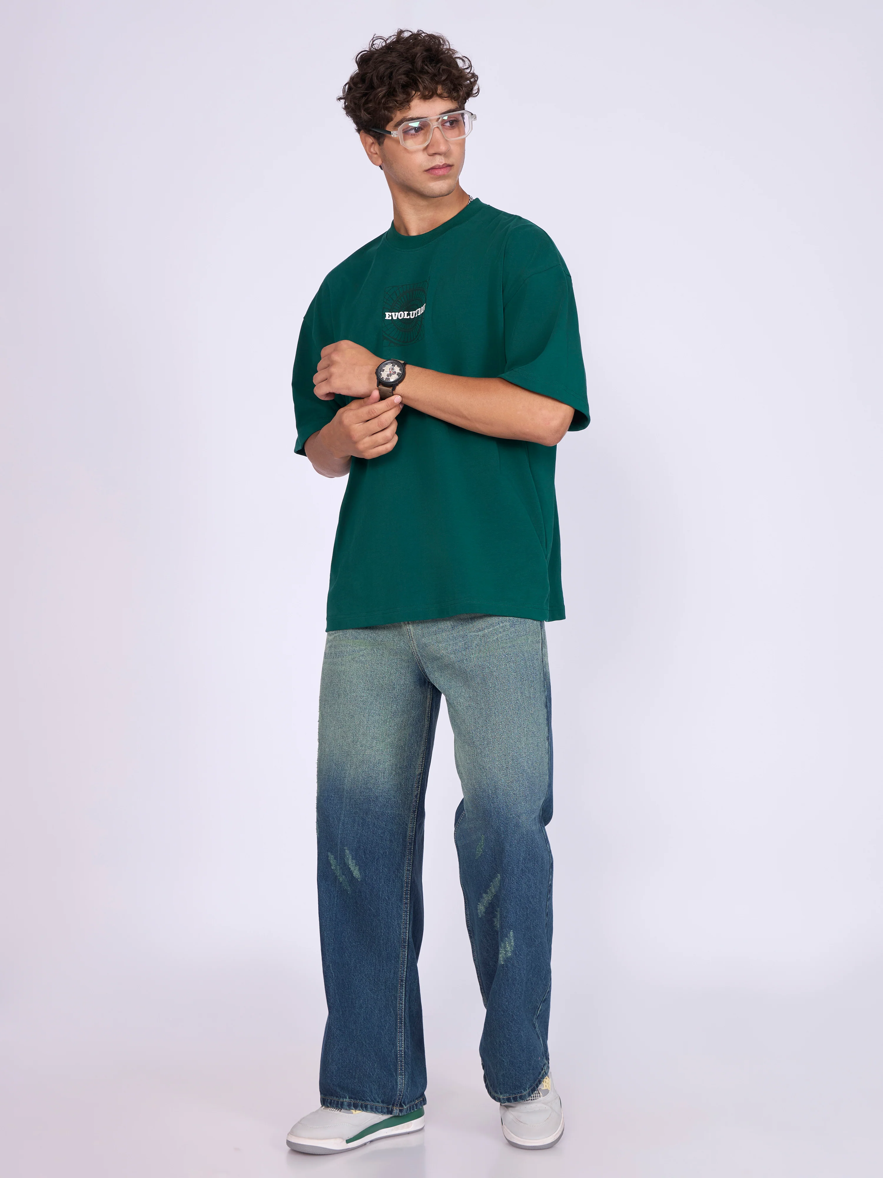 Evolution - Baggy Printed T-Shirt - Deep Emerald Green - Image 3