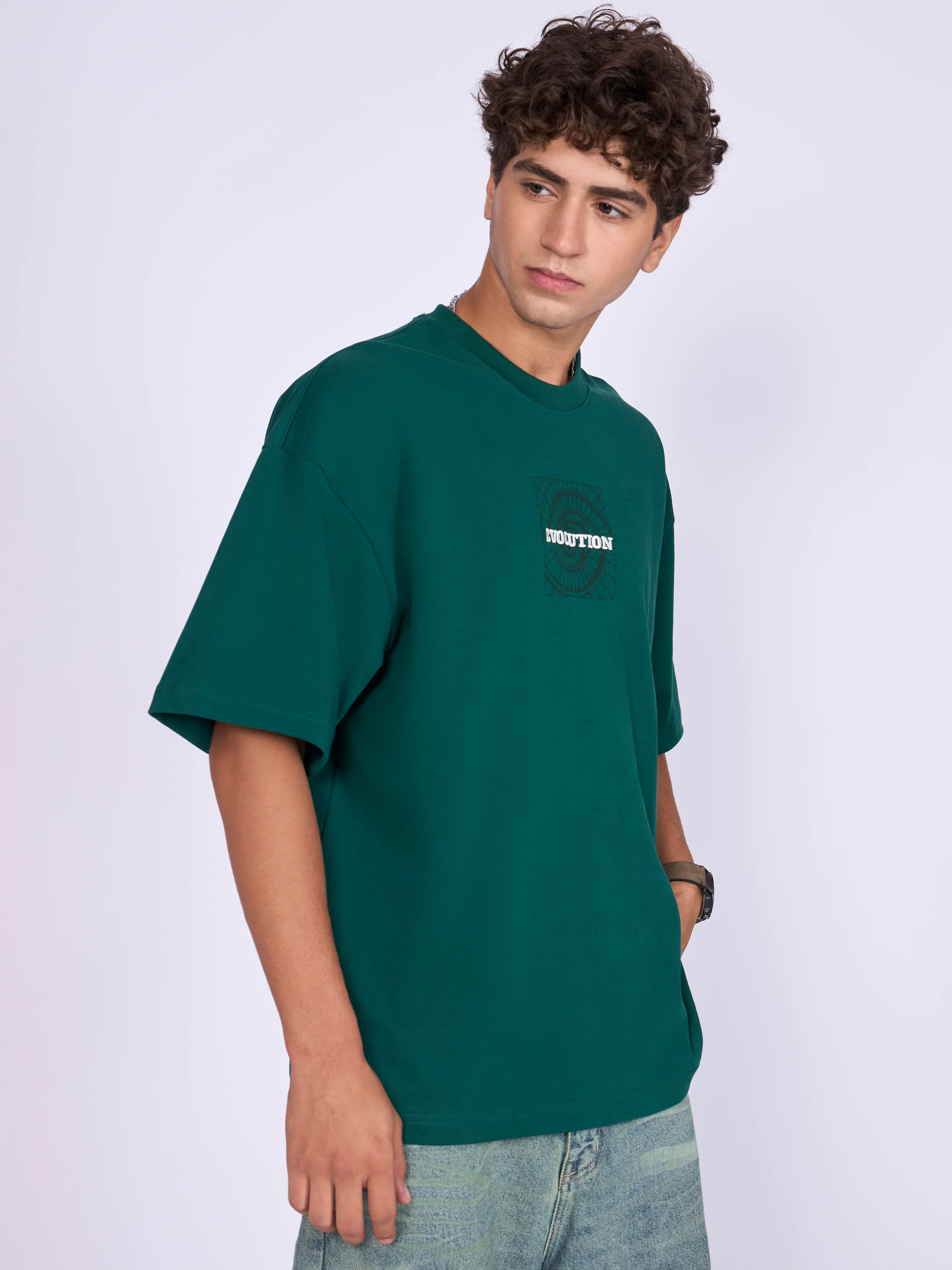 Evolution - Baggy Printed T-Shirt - Deep Emerald Green - Image 4
