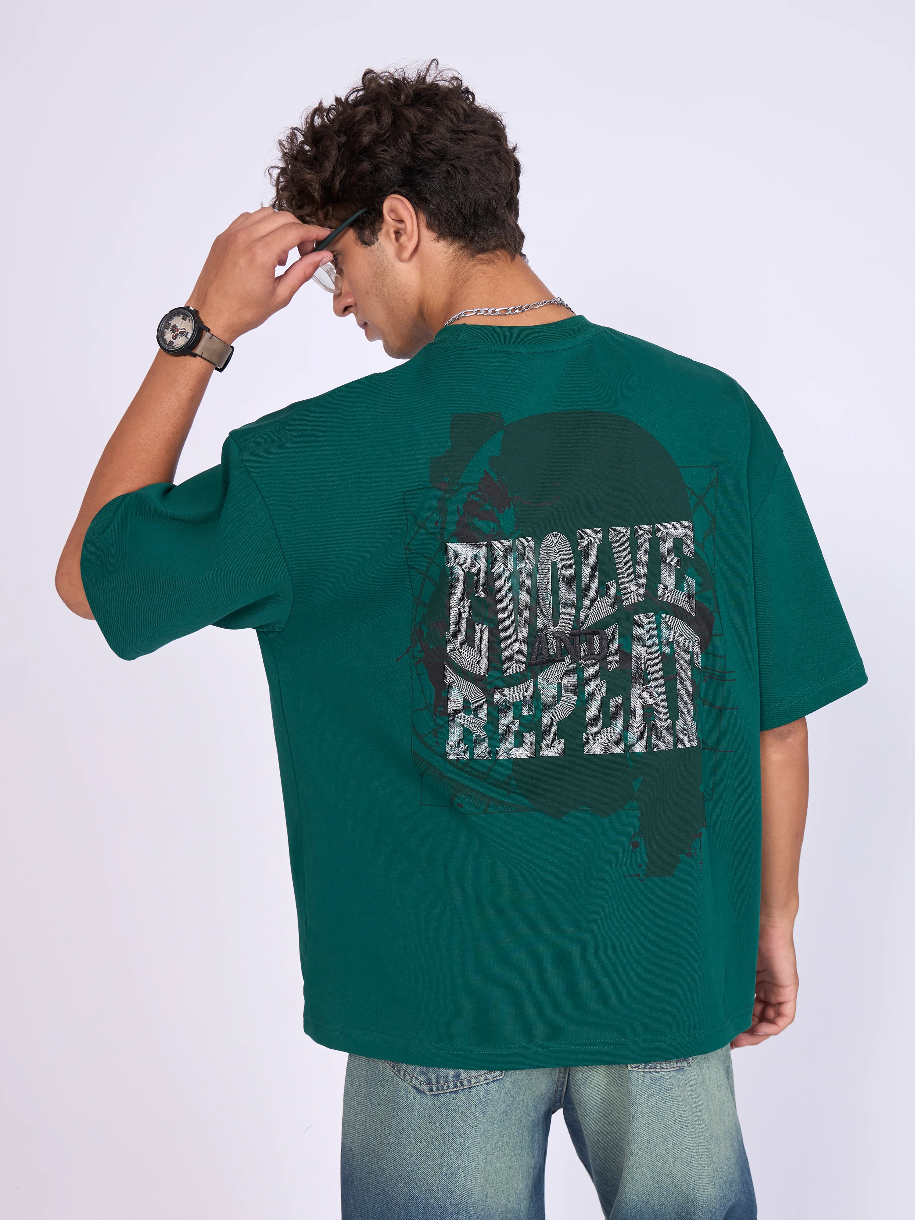 Evolution - Baggy Printed T-Shirt - Deep Emerald Green - Image 6