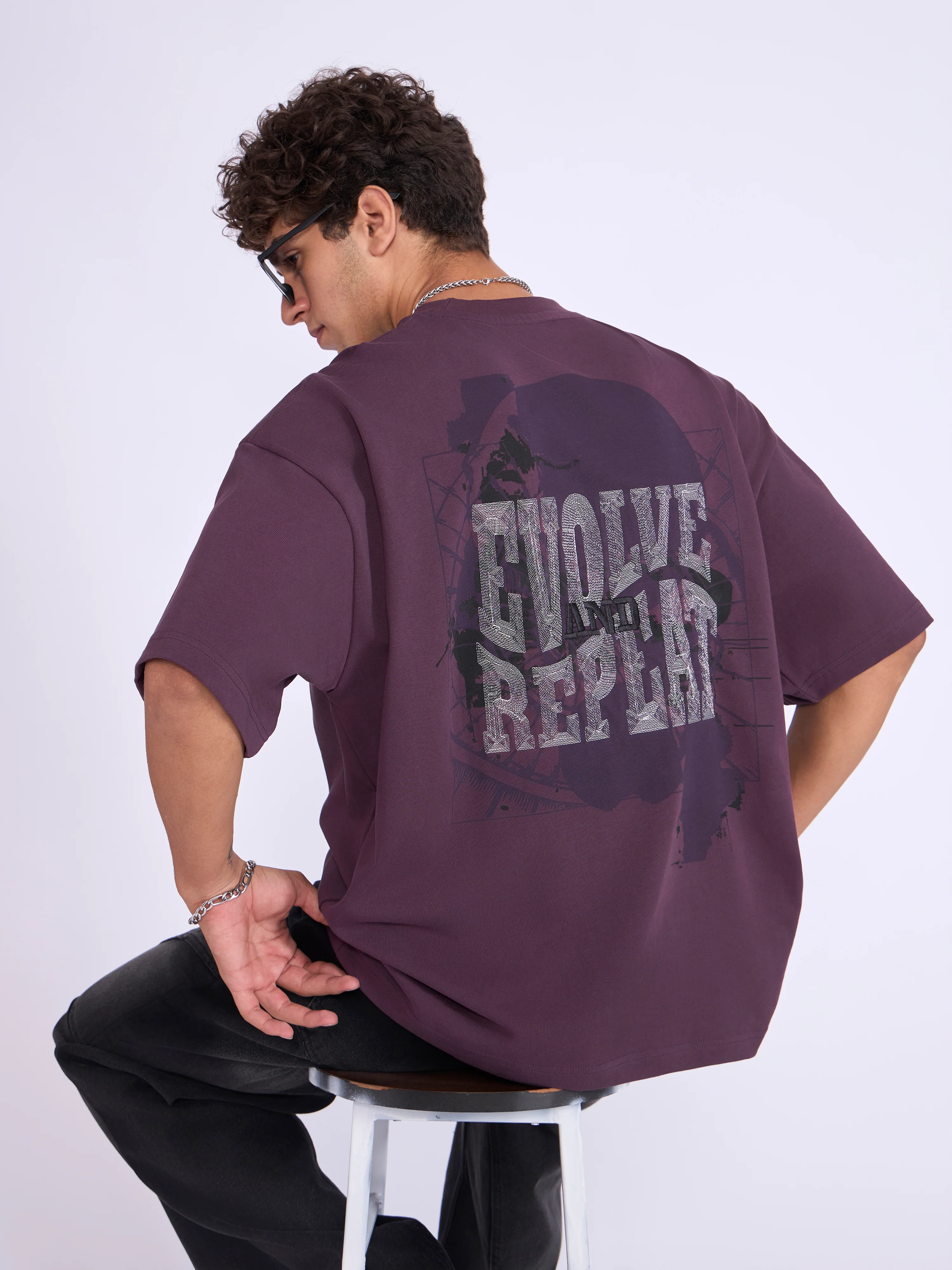 Evolution  - Baggy Printed T-Shirt - Midnight Plum - Image 2