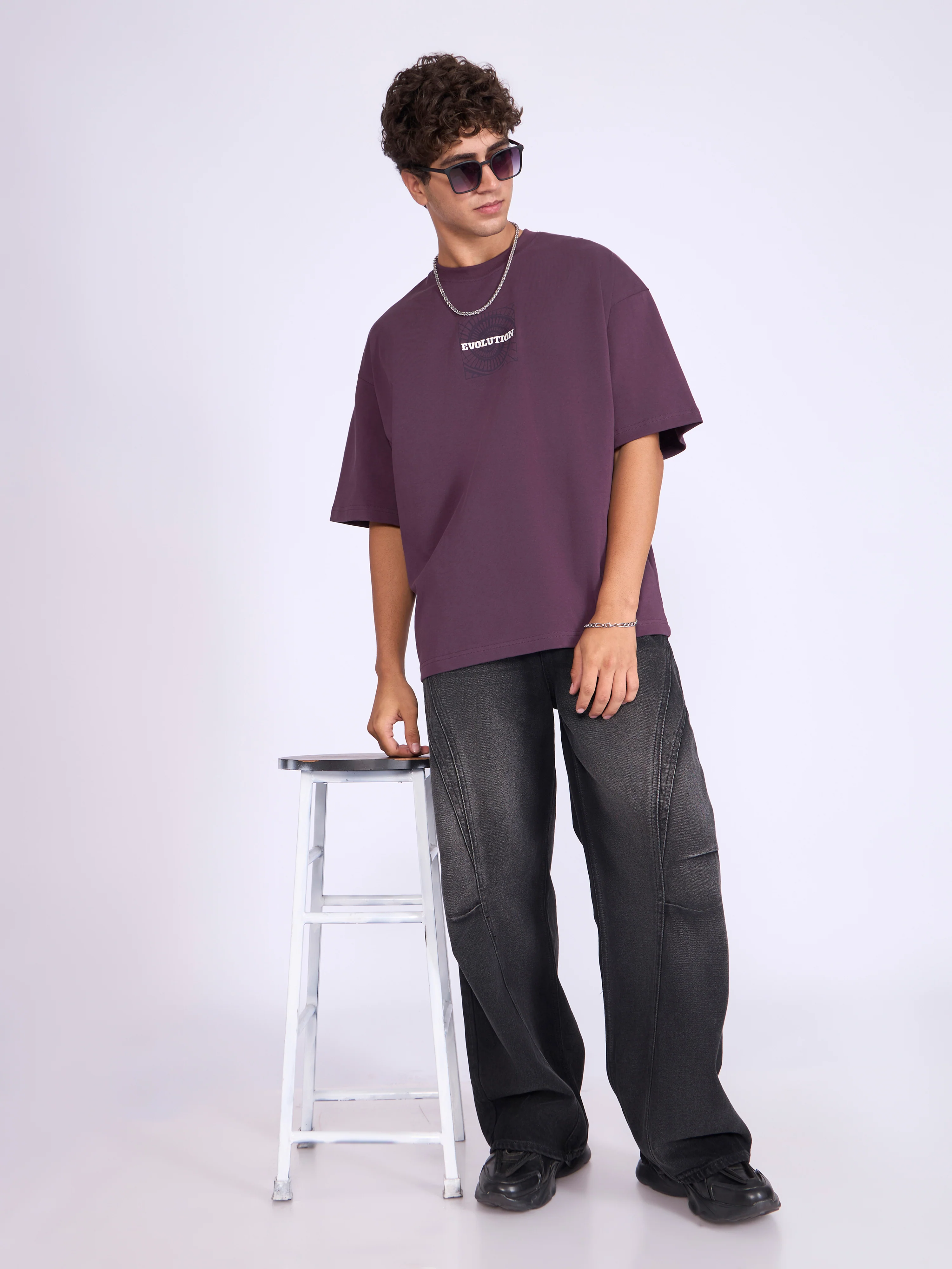 Evolution  - Baggy Printed T-Shirt - Midnight Plum - Image 3