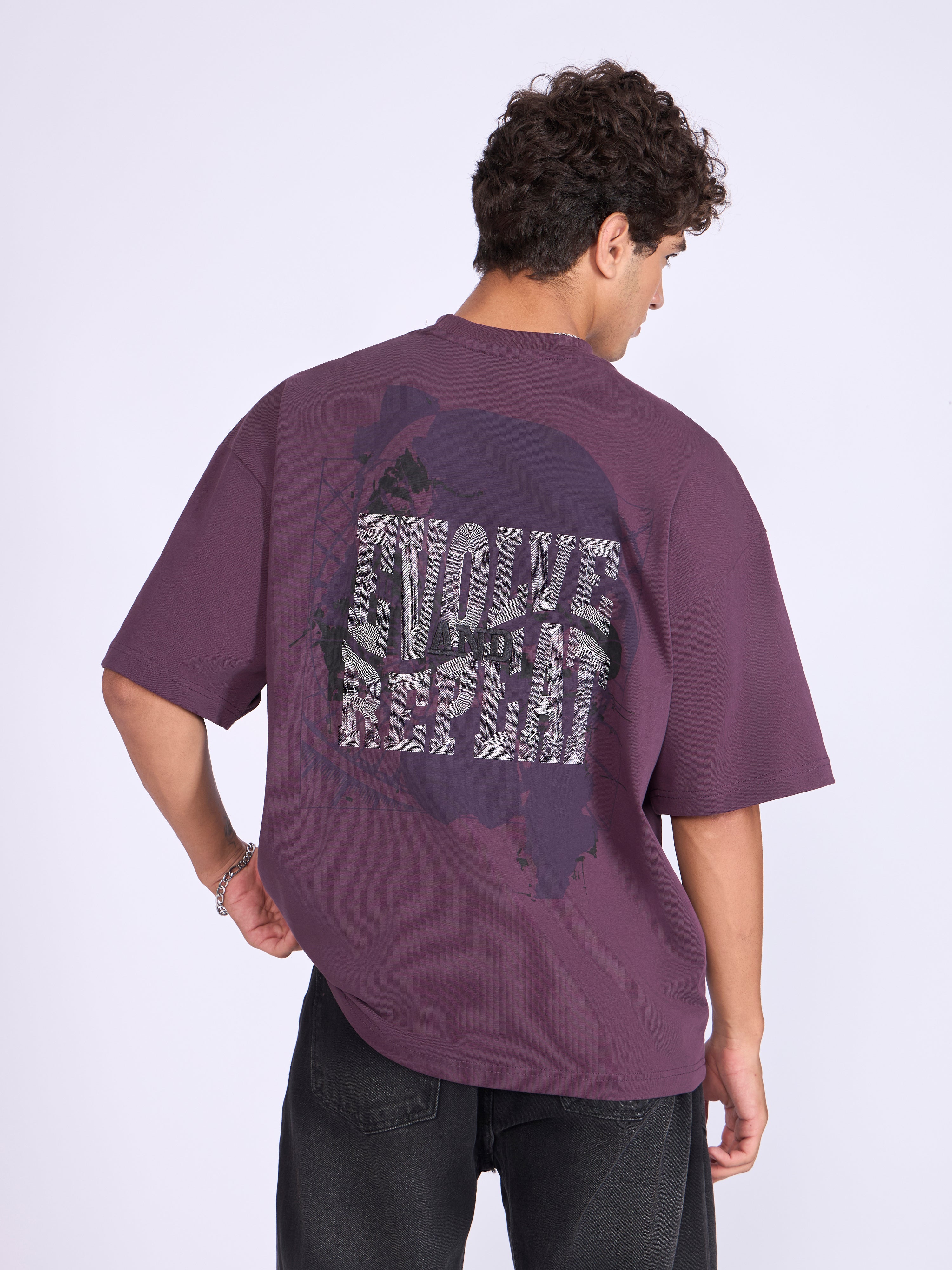 Evolution  - Baggy Printed T-Shirt - Midnight Plum - Image 6