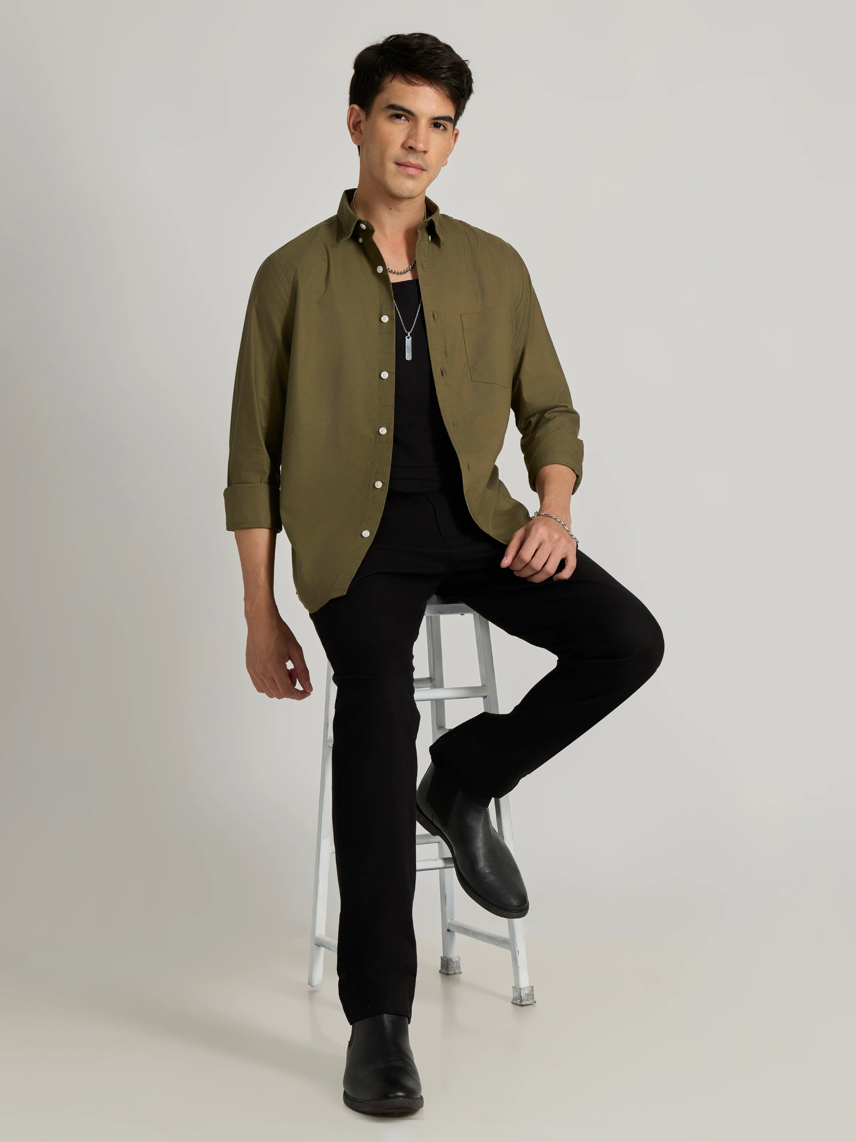 Fakaro -  Turkish Fit Oxford Shirt  - Olive Green - Image 2