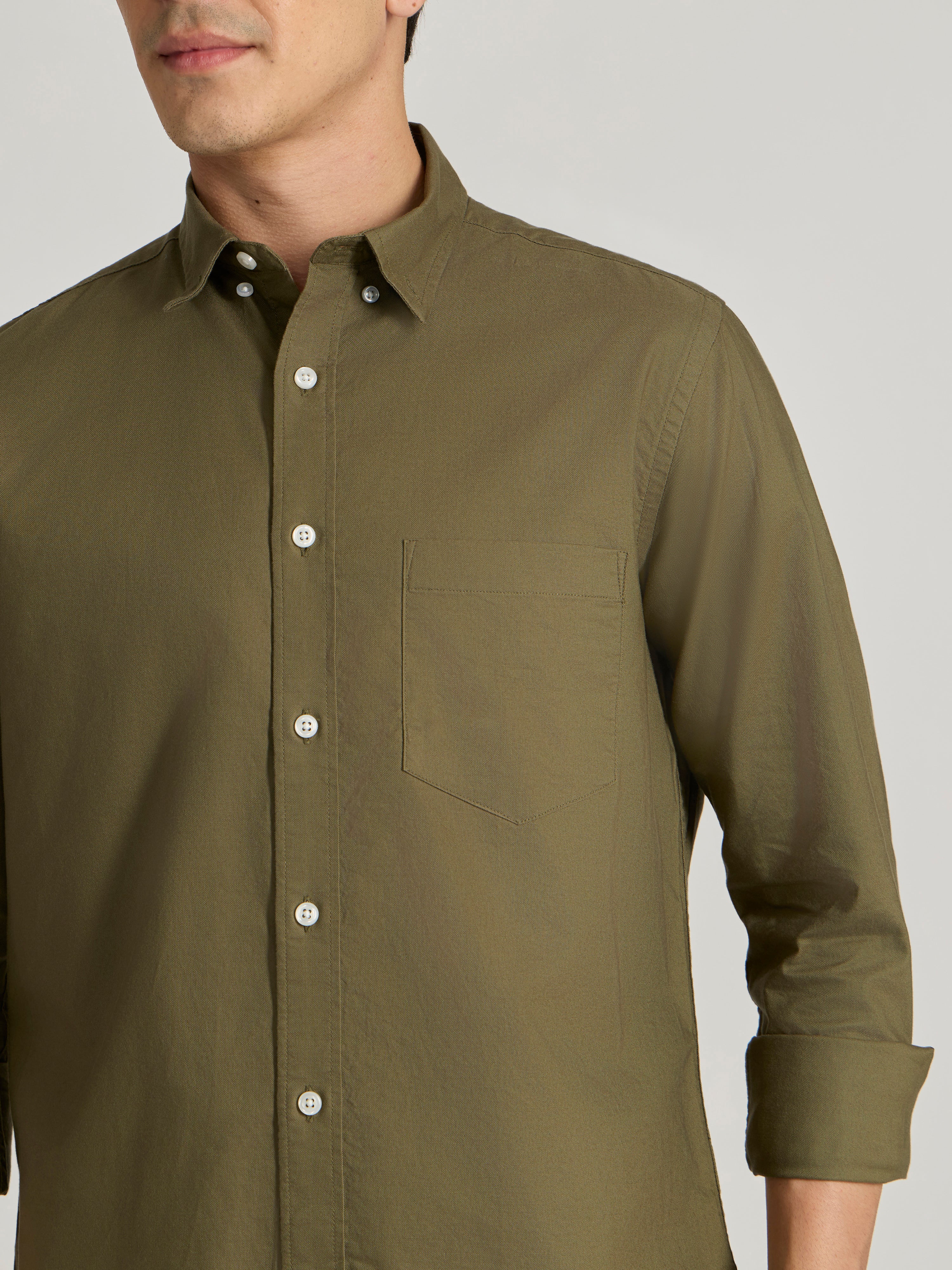 Fakaro -  Turkish Fit Oxford Shirt  - Olive Green - Image 3