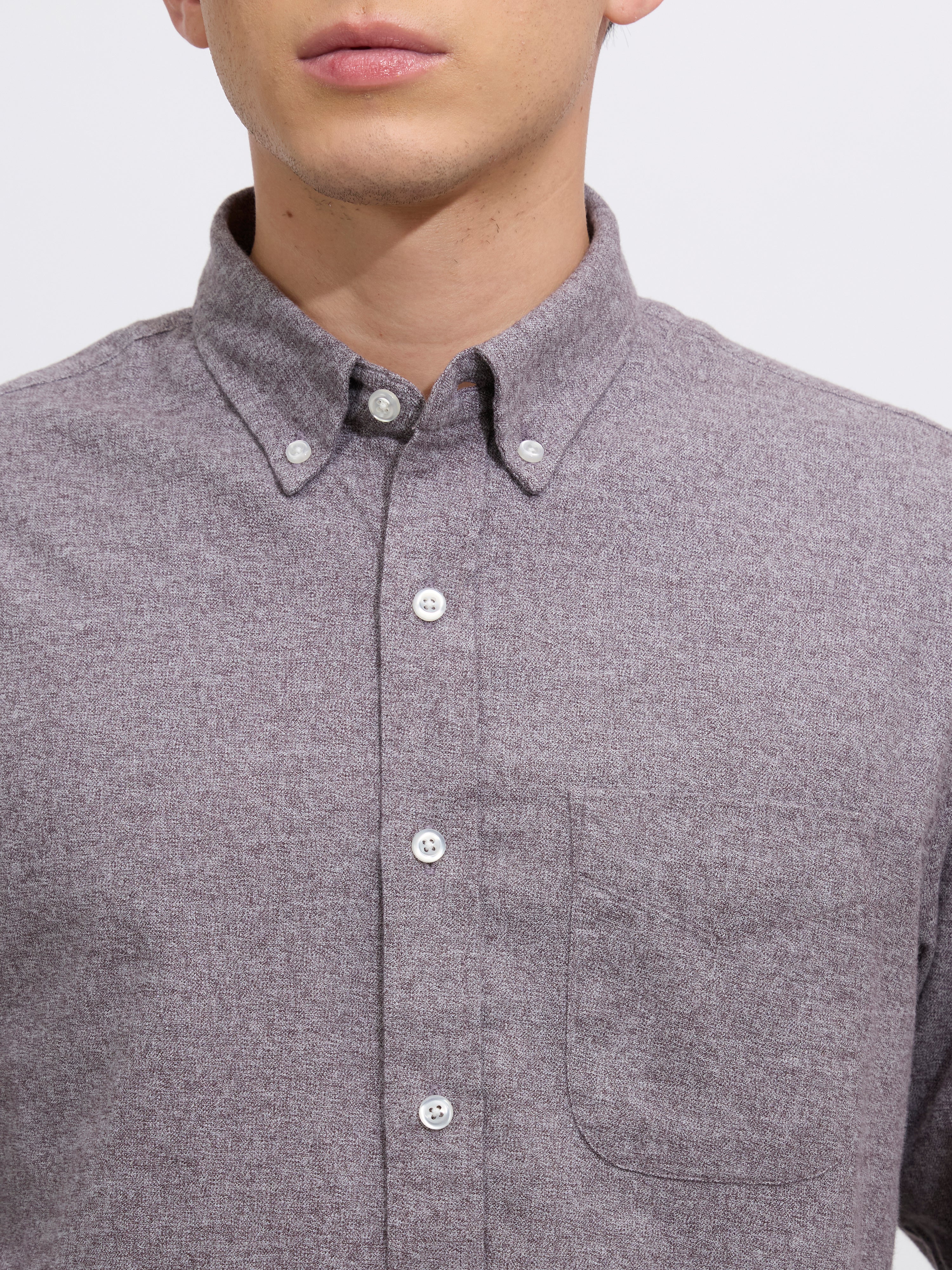 Floyd - Brushed Melange Plain Shirt - Brown - Image 4