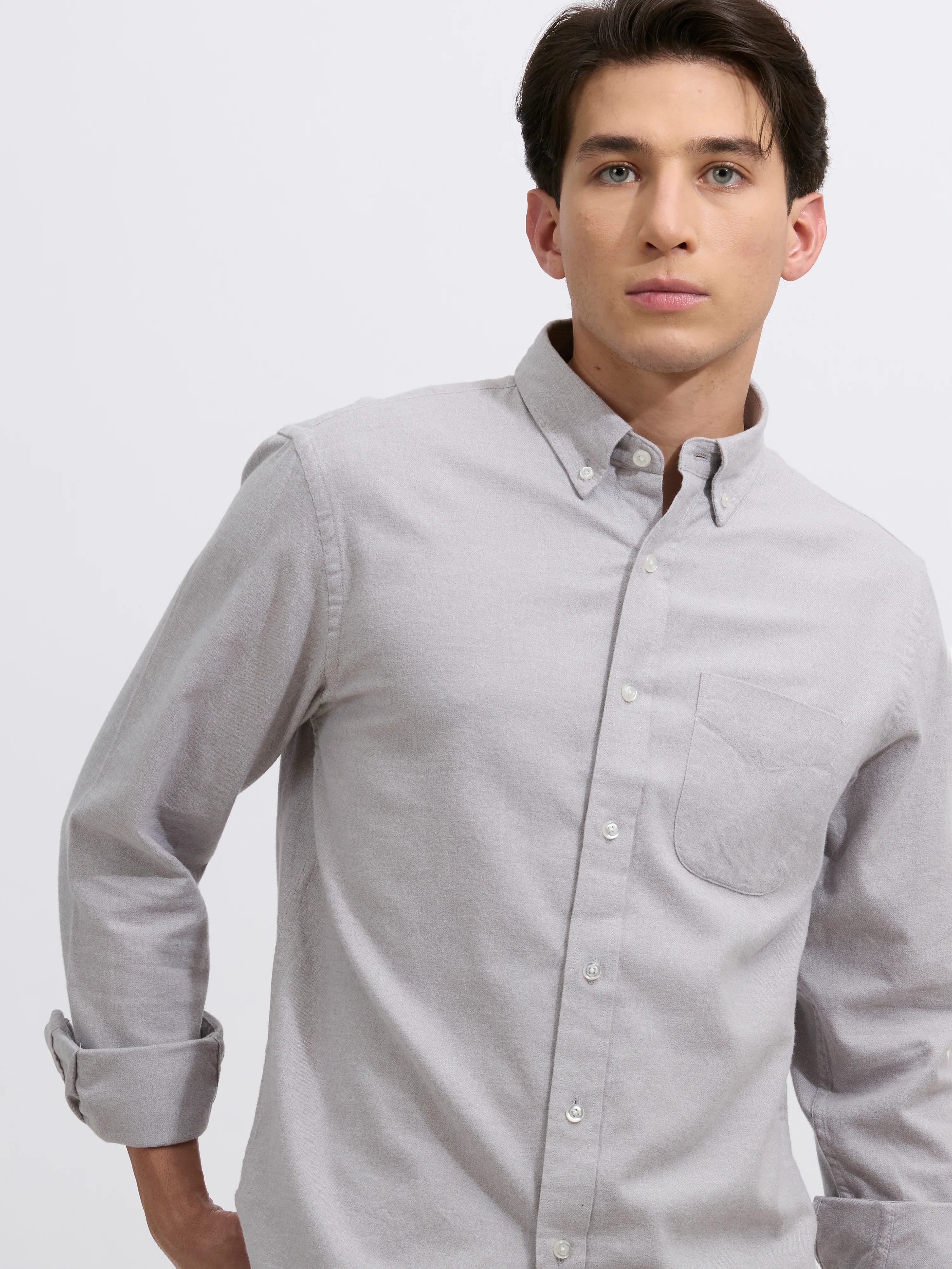 Floyd - Brushed Melange Plain Shirt - Light Grey - Image 3