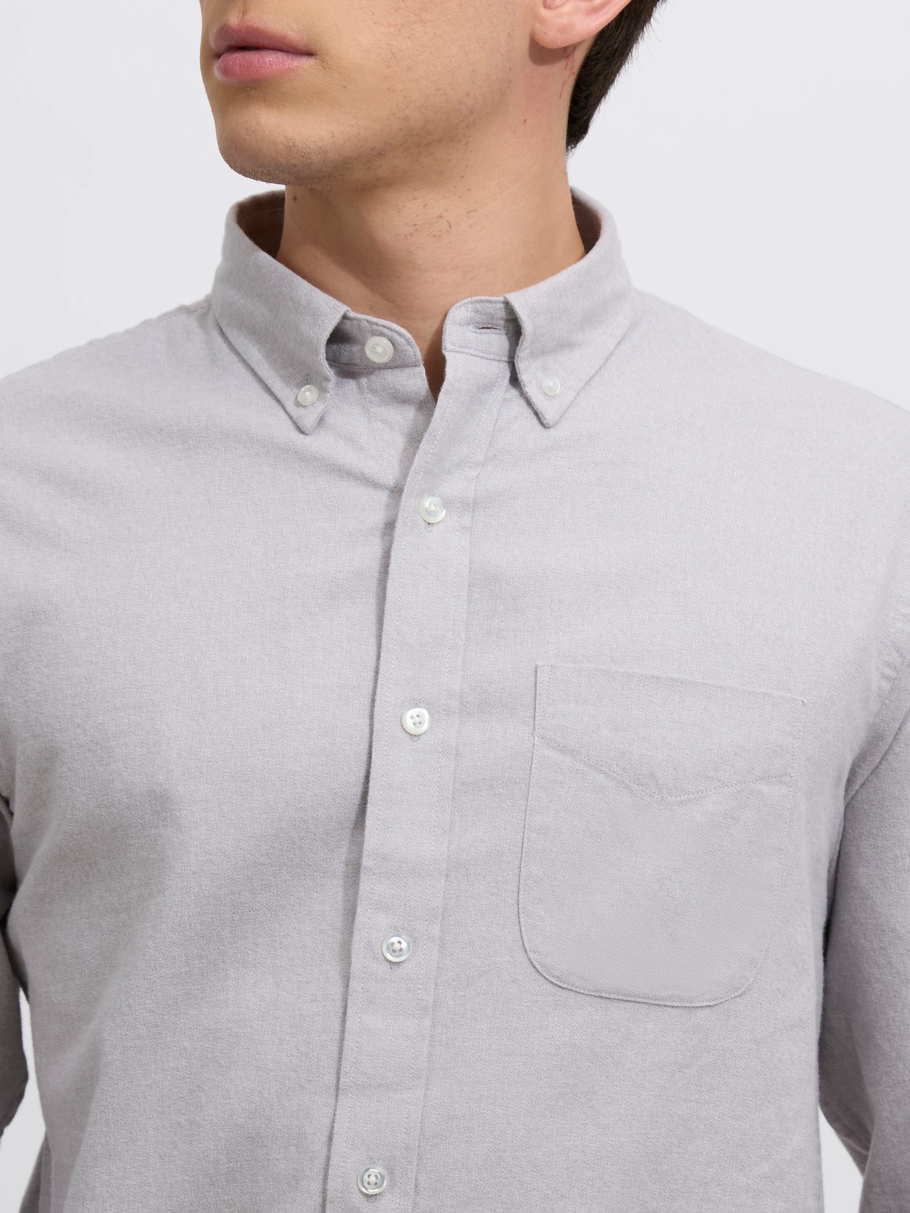 Floyd - Brushed Melange Plain Shirt - Light Grey - Image 4