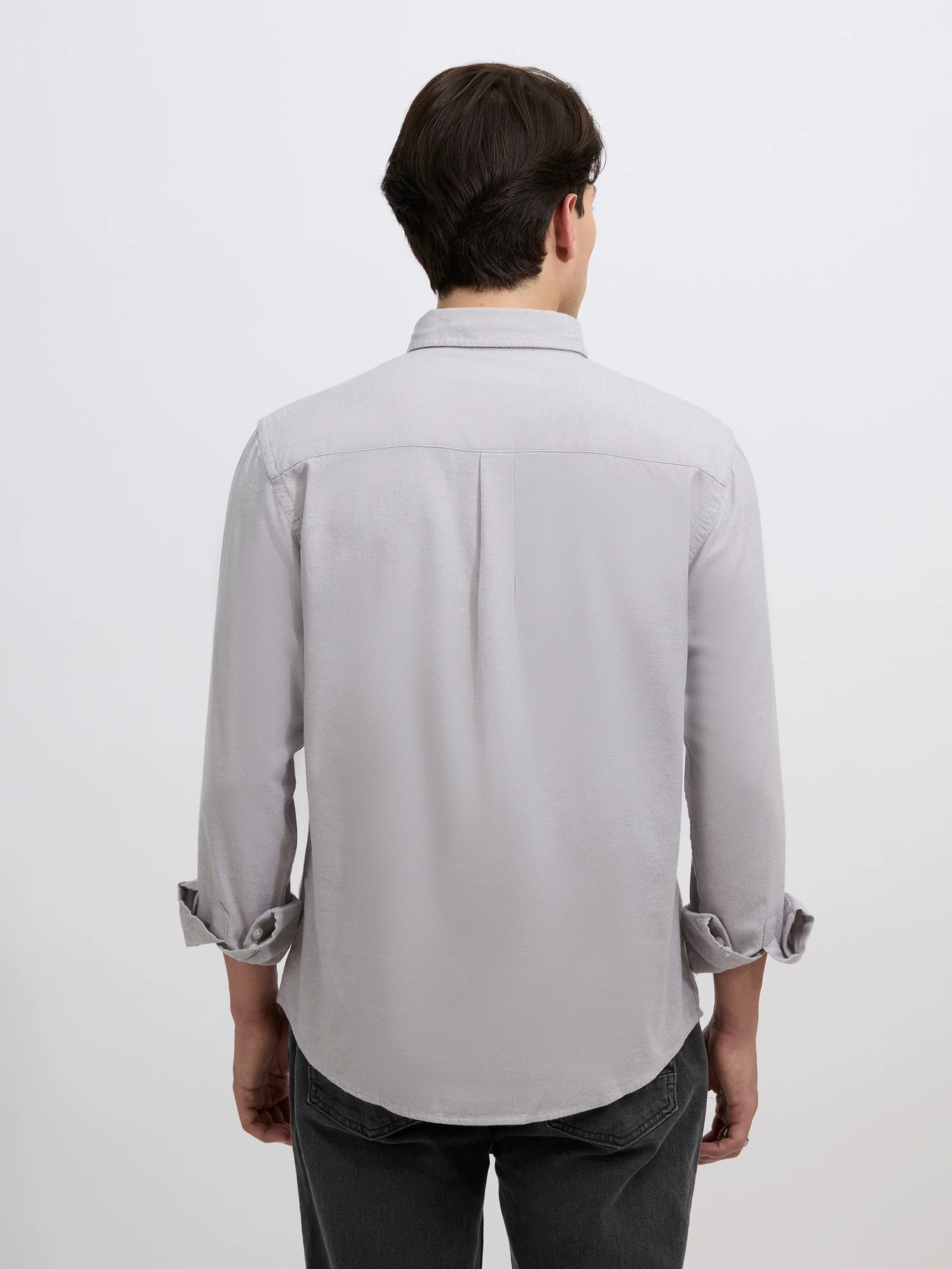 Floyd - Brushed Melange Plain Shirt - Light Grey - Image 6