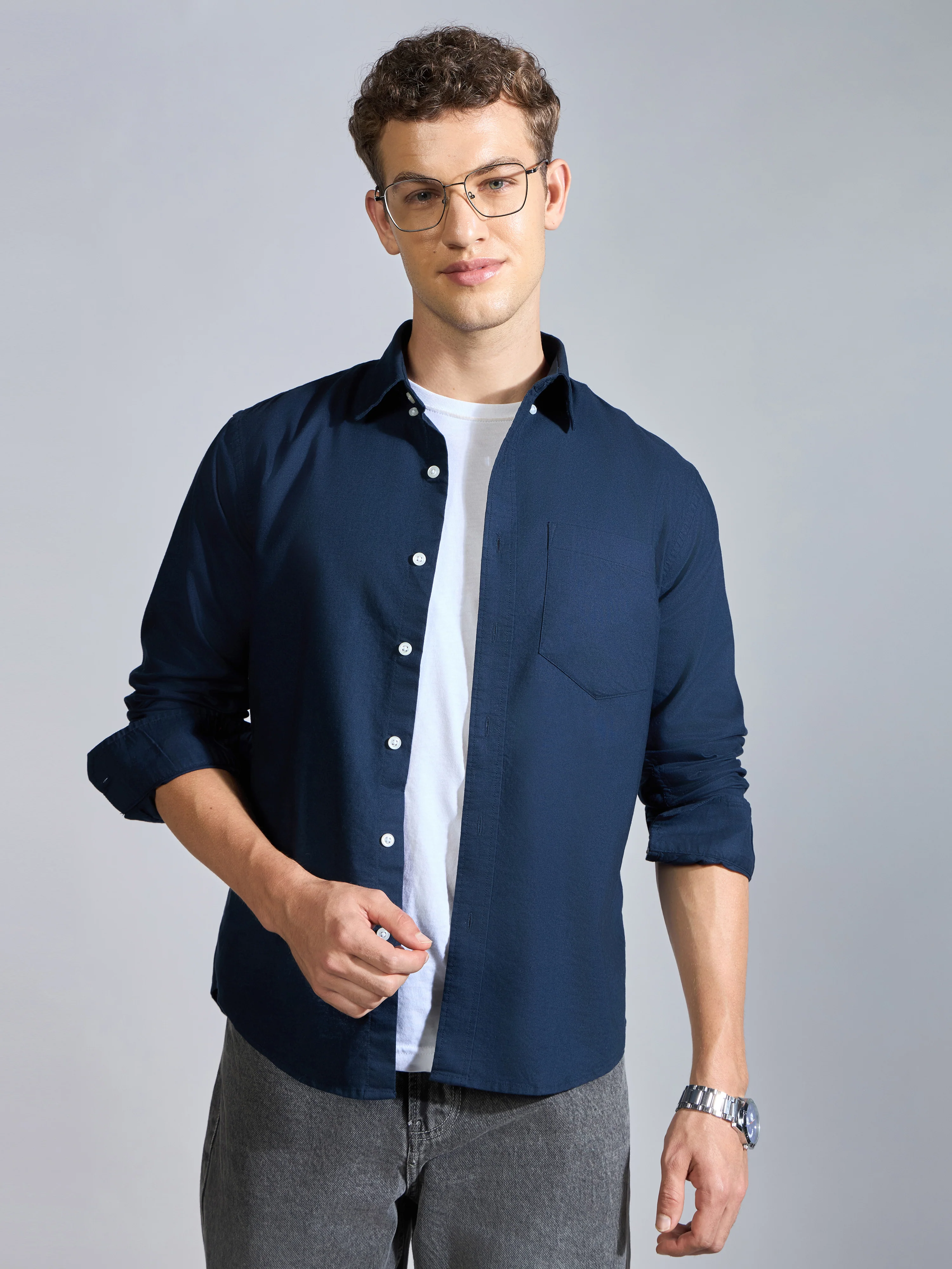 Flux - Relaxed Fit Oxford Shirt - Navy - Image 5