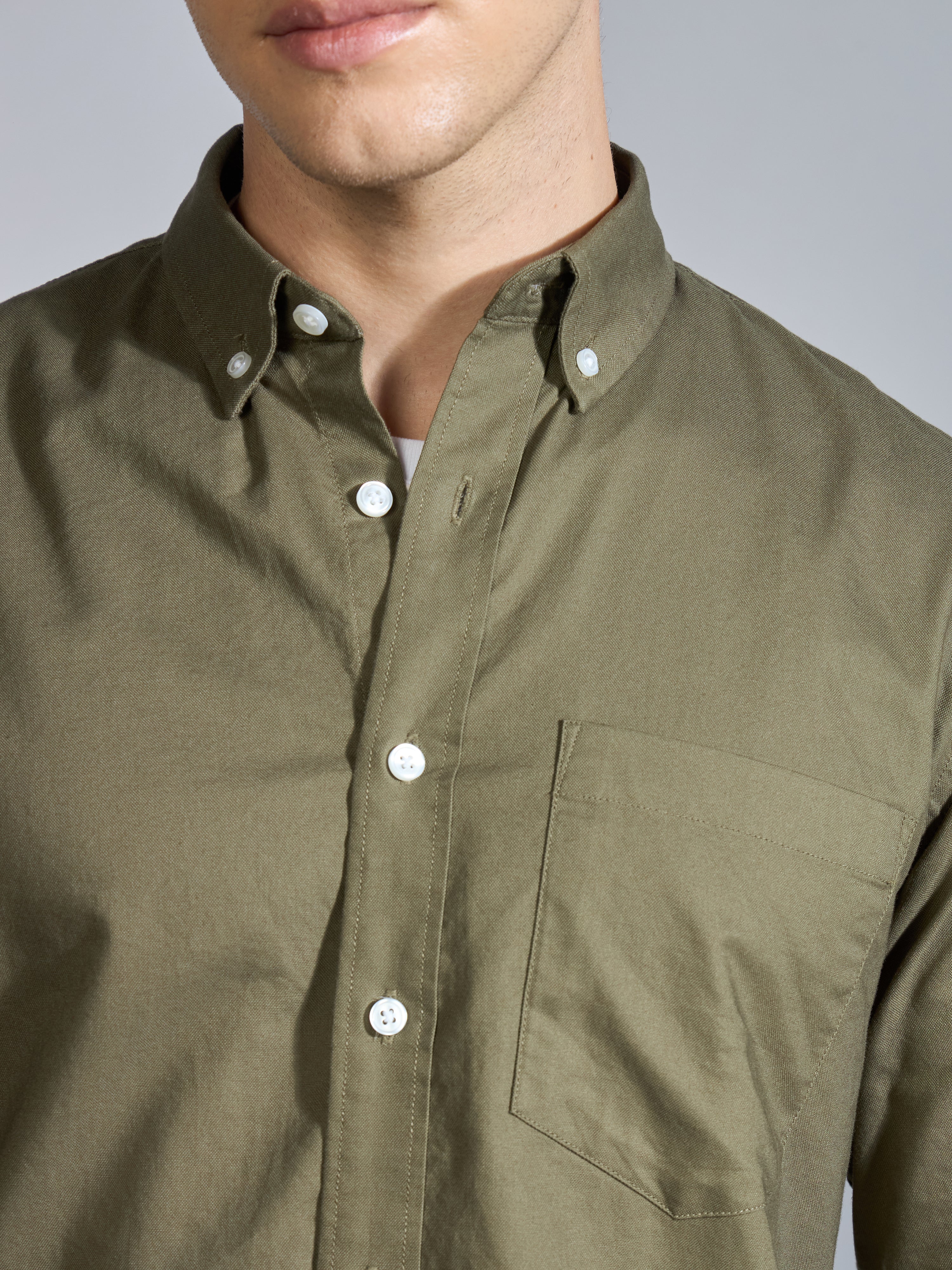 Flux - Relaxed Fit Oxford Shirt - Olive Green - Image 3