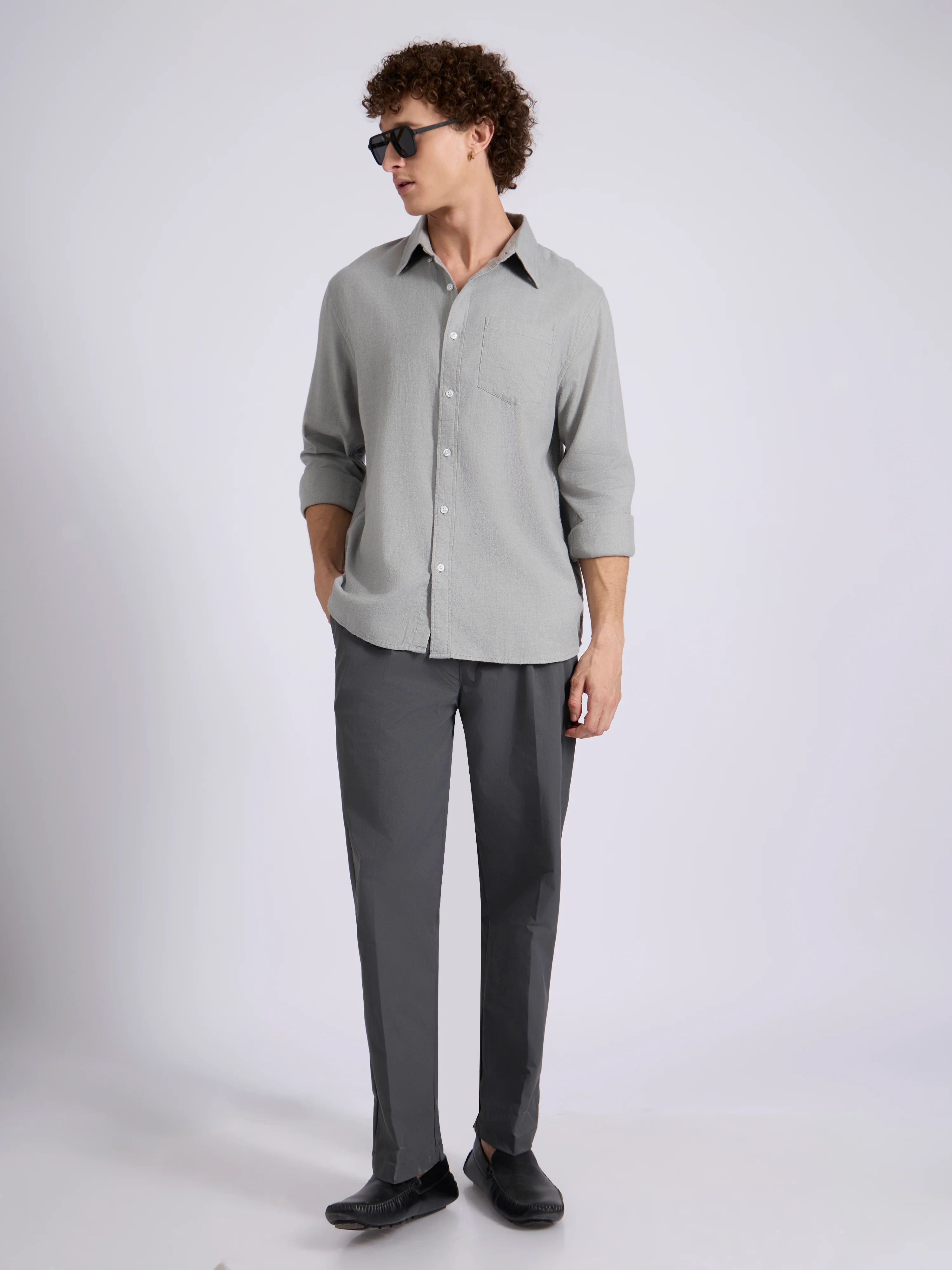 Garret - Brushed Plain Shirt - Light Grey - Image 2