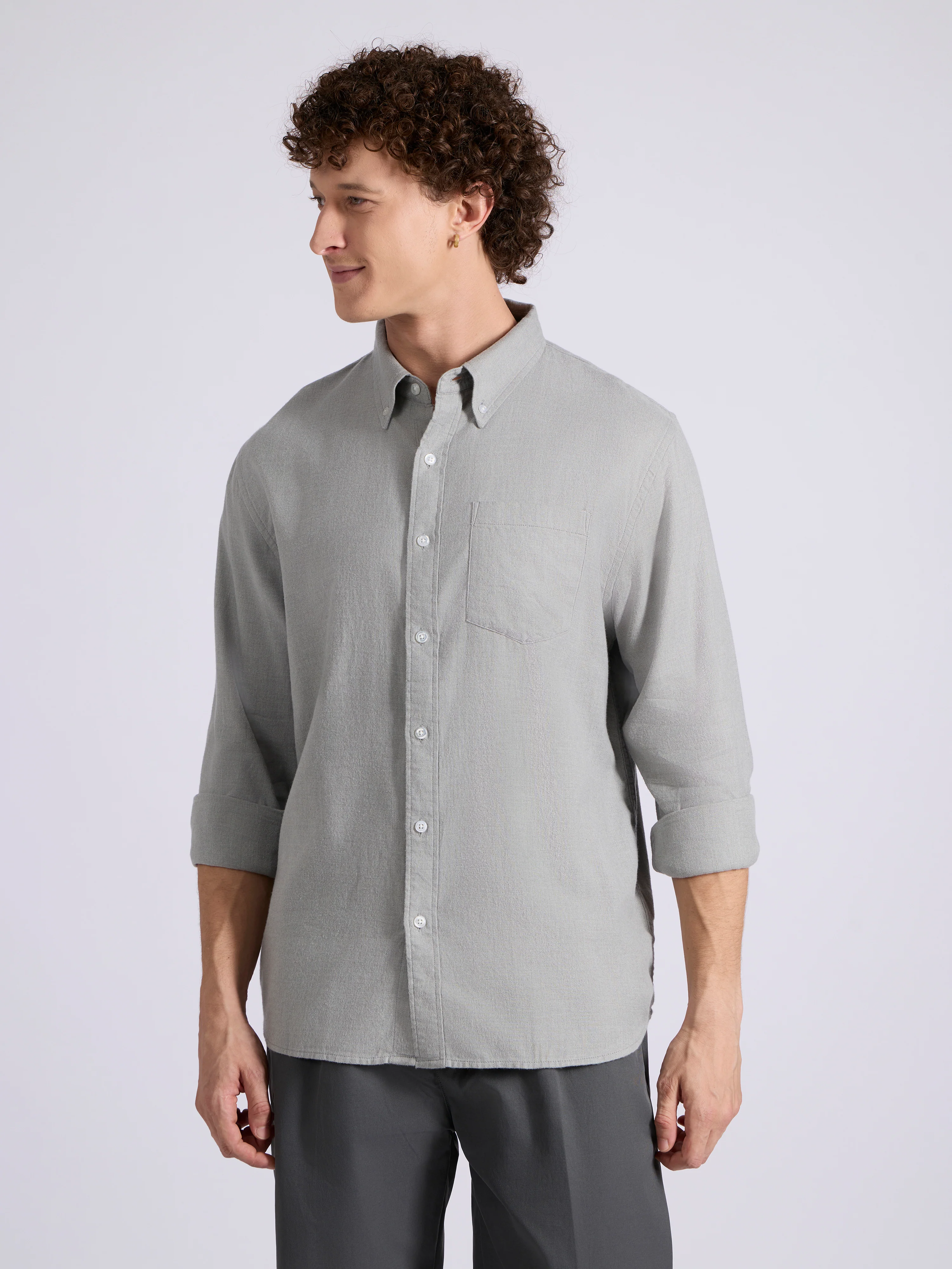 Garret - Brushed Plain Shirt - Light Grey - Image 3