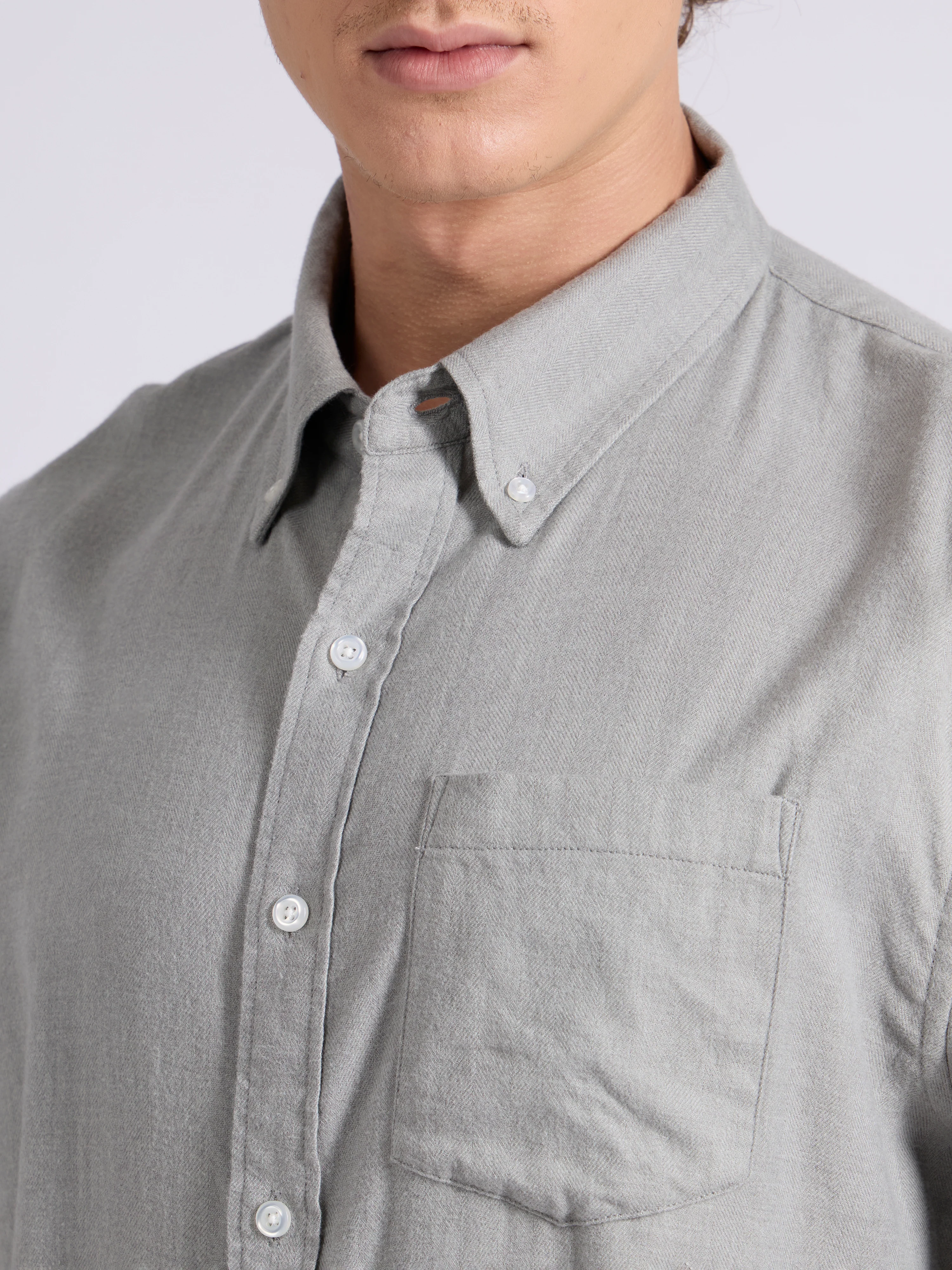 Garret - Brushed Plain Shirt - Light Grey - Image 4
