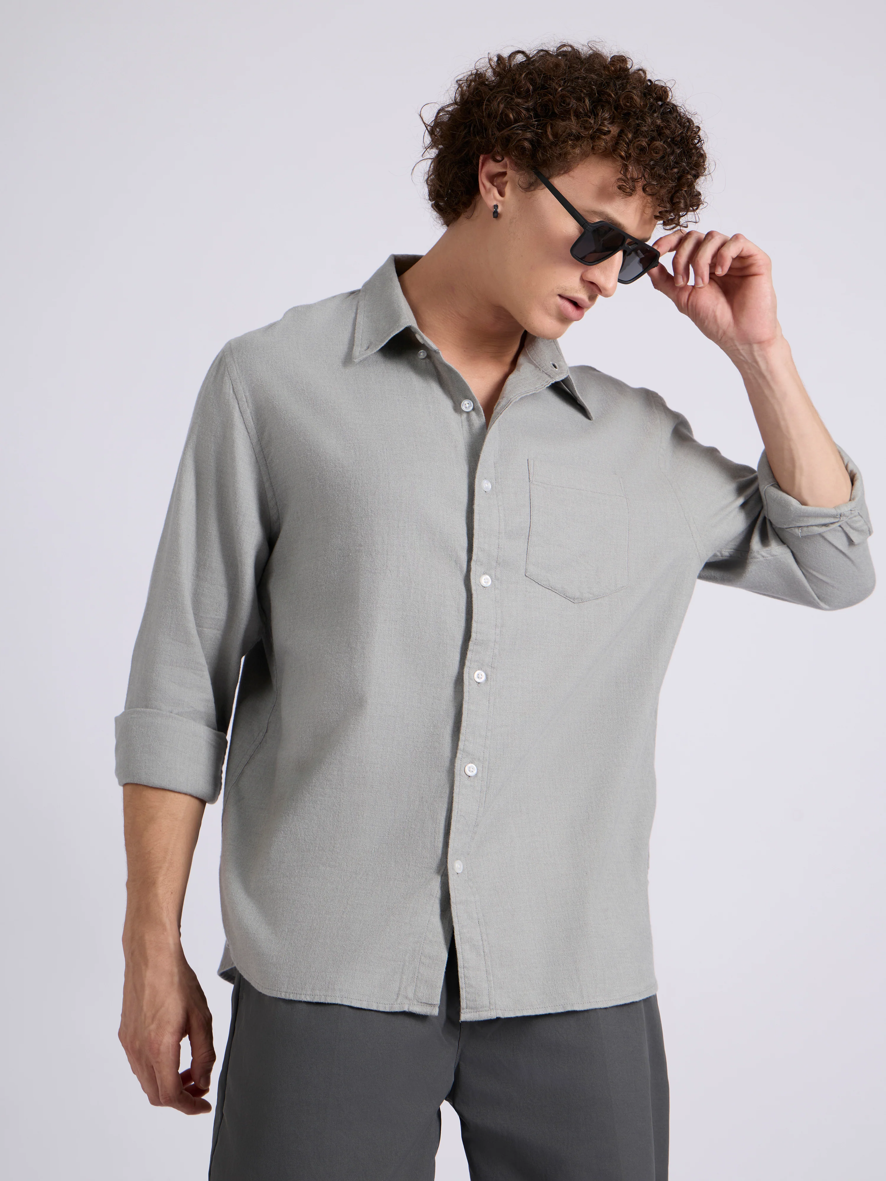Garret - Brushed Plain Shirt - Light Grey - Image 5