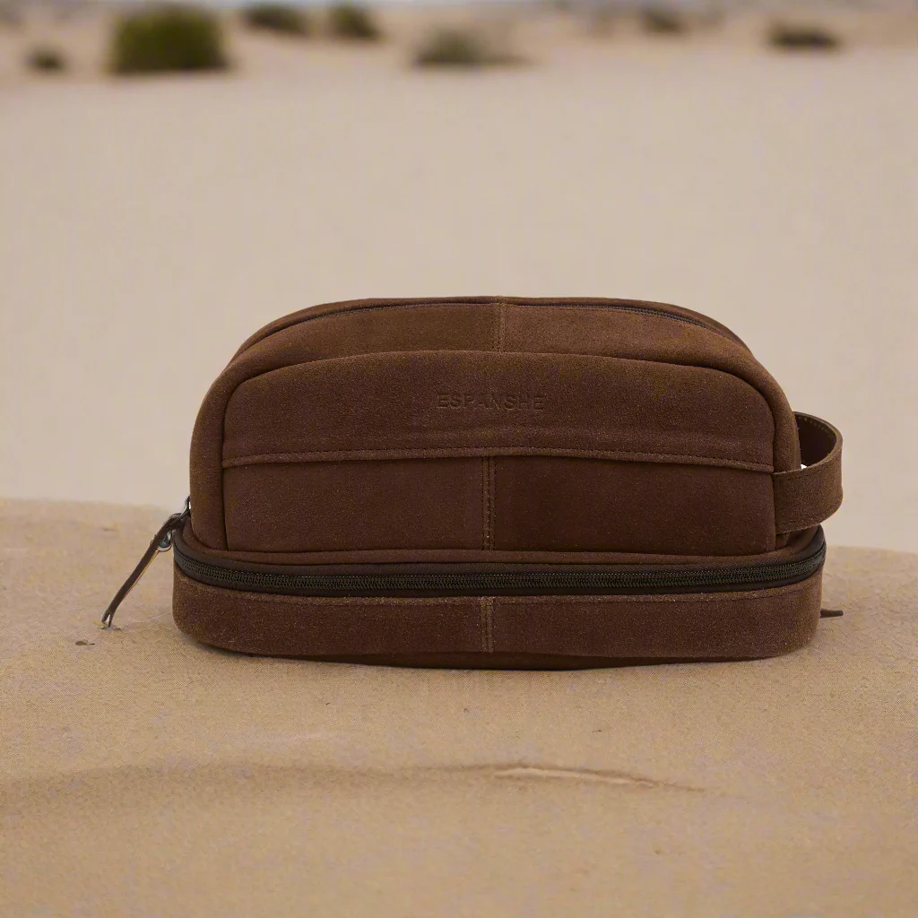 Godfrey -Suede Leather Cosmetic Bag - Brown