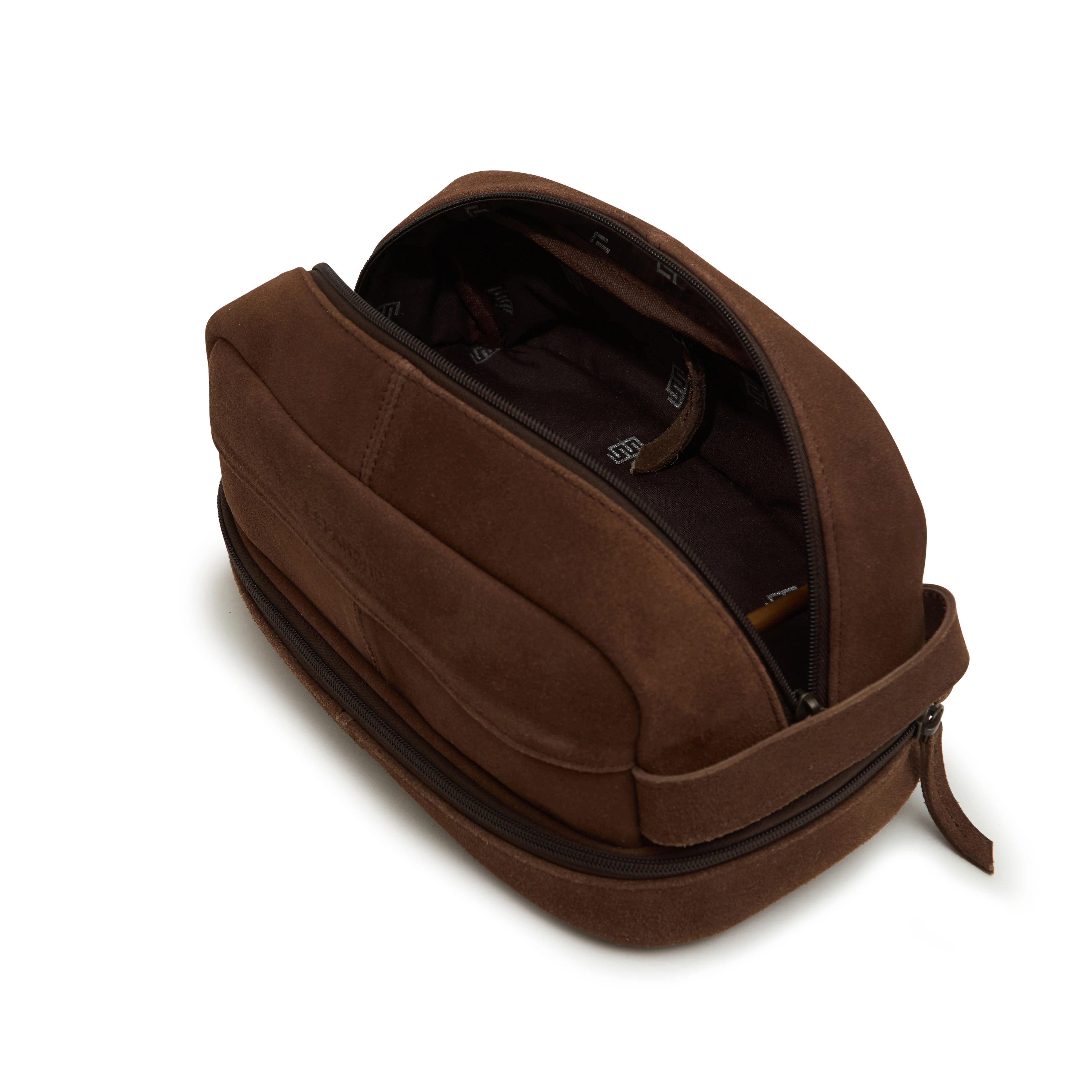 Godfrey -Suede Leather Cosmetic Bag - Brown - Image 3