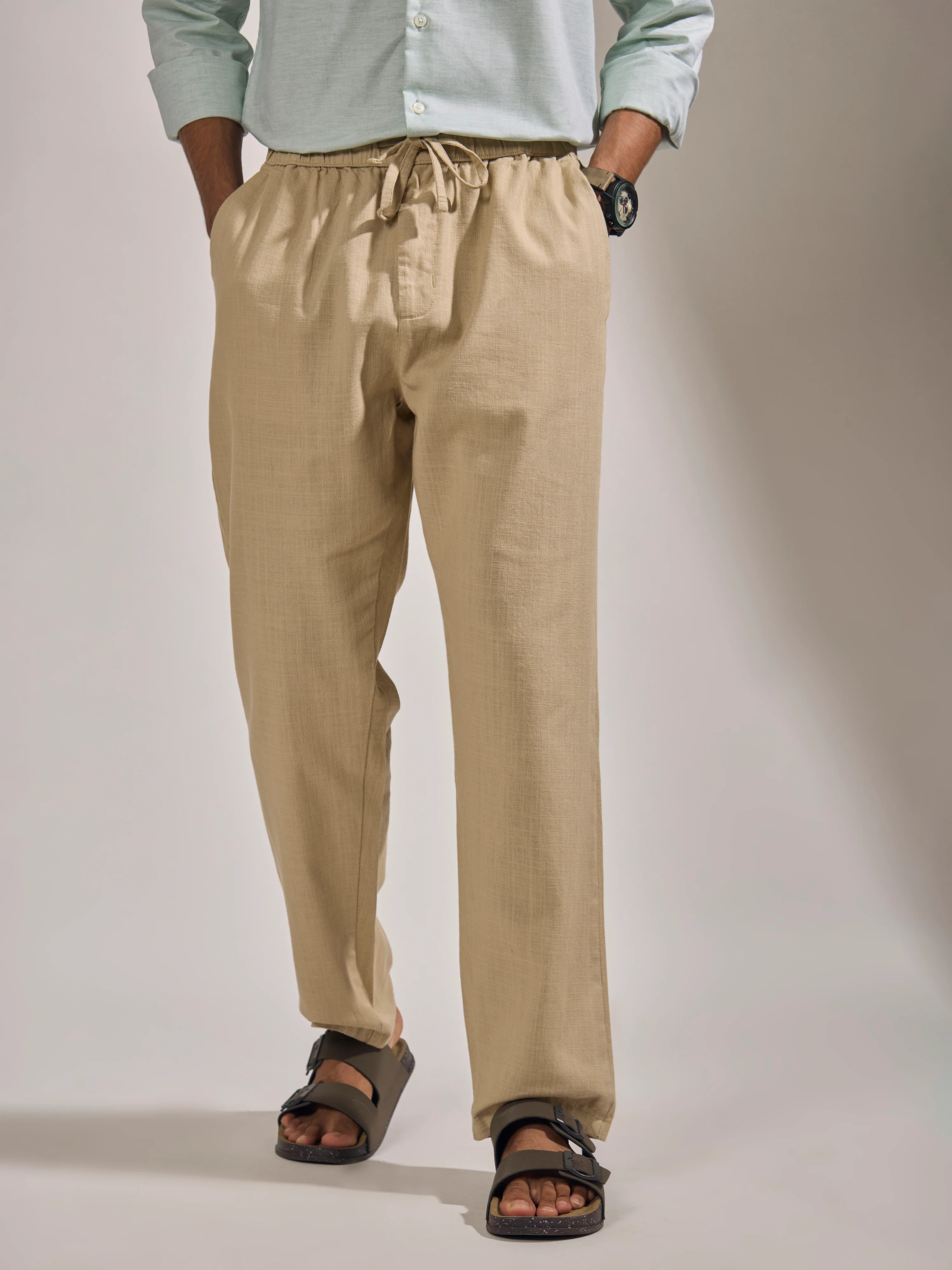 Gwynetha - Loose Fit Linen Joggers - Beige - Image 4