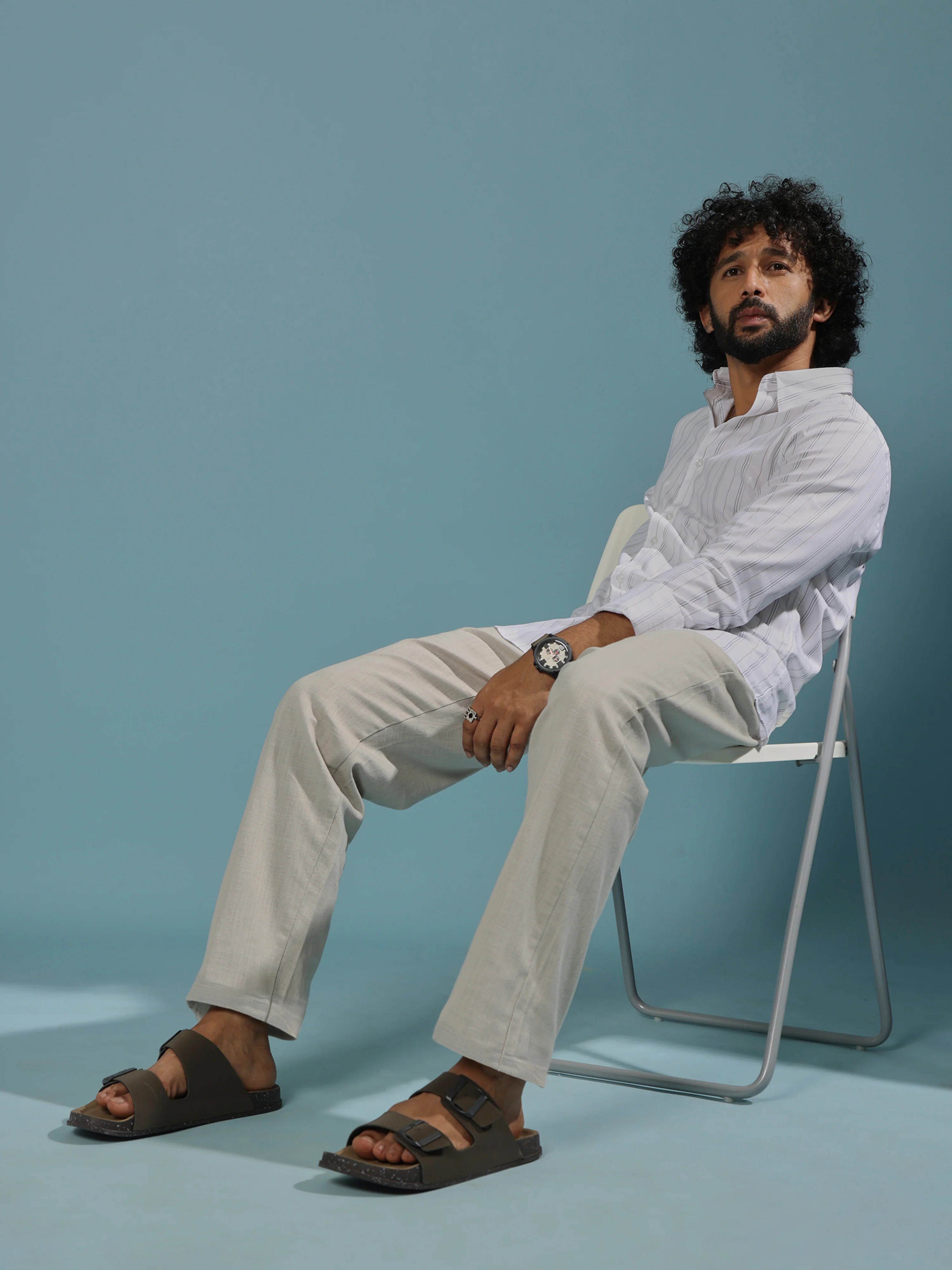 Gwynetha - Loose Fit Linen Joggers - Light Grey - Image 3
