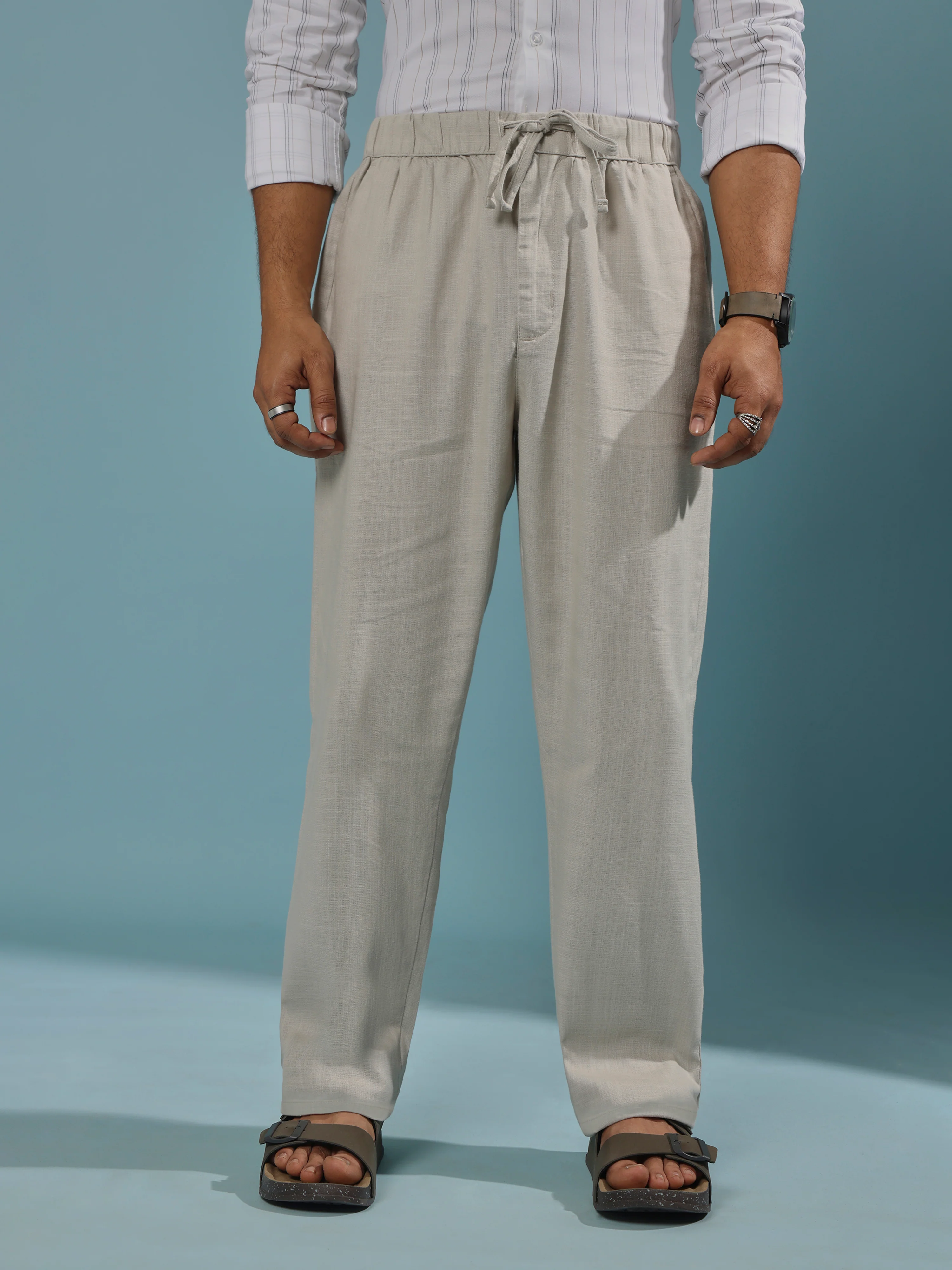 Gwynetha - Loose Fit Linen Joggers - Light Grey - Image 4